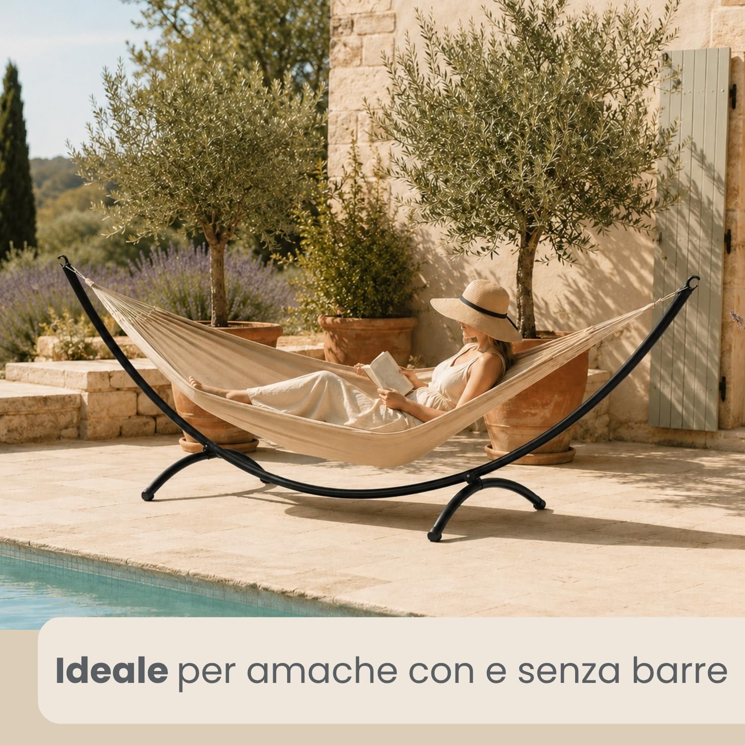 AMANKA 300 x 100 cm, telaio per amaca da esterni, fino a 120 kg, resistente alle intemperie, in metallo, per altalena, per amaca