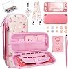 Carrying Case Compatible with Nintendo Switch Lite, Waterproof Portable Travel Bag, 19 in 1 Accessories Bundle with Screen Protector, Thumb Grips, Stand, Clear Protective Cover for Switch Lite, Pink