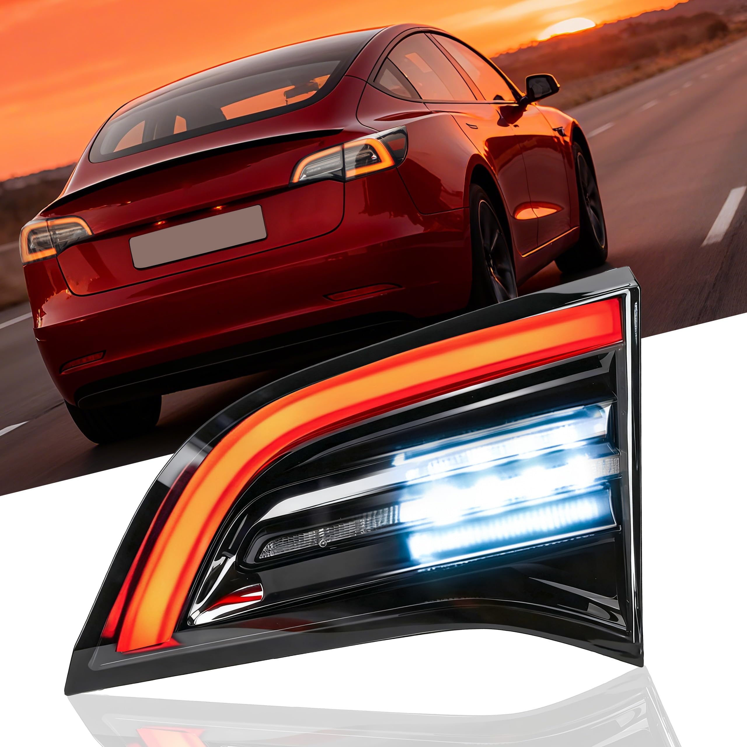 Photo 1 of Lea2Drim 1077402 Tail Light Assembly Fit Tesla Model 3 2017-2021Rear Run Reverse Taillight Assembly Led Right Passenger Side 3 Pins Tail Light 1077402-00-G