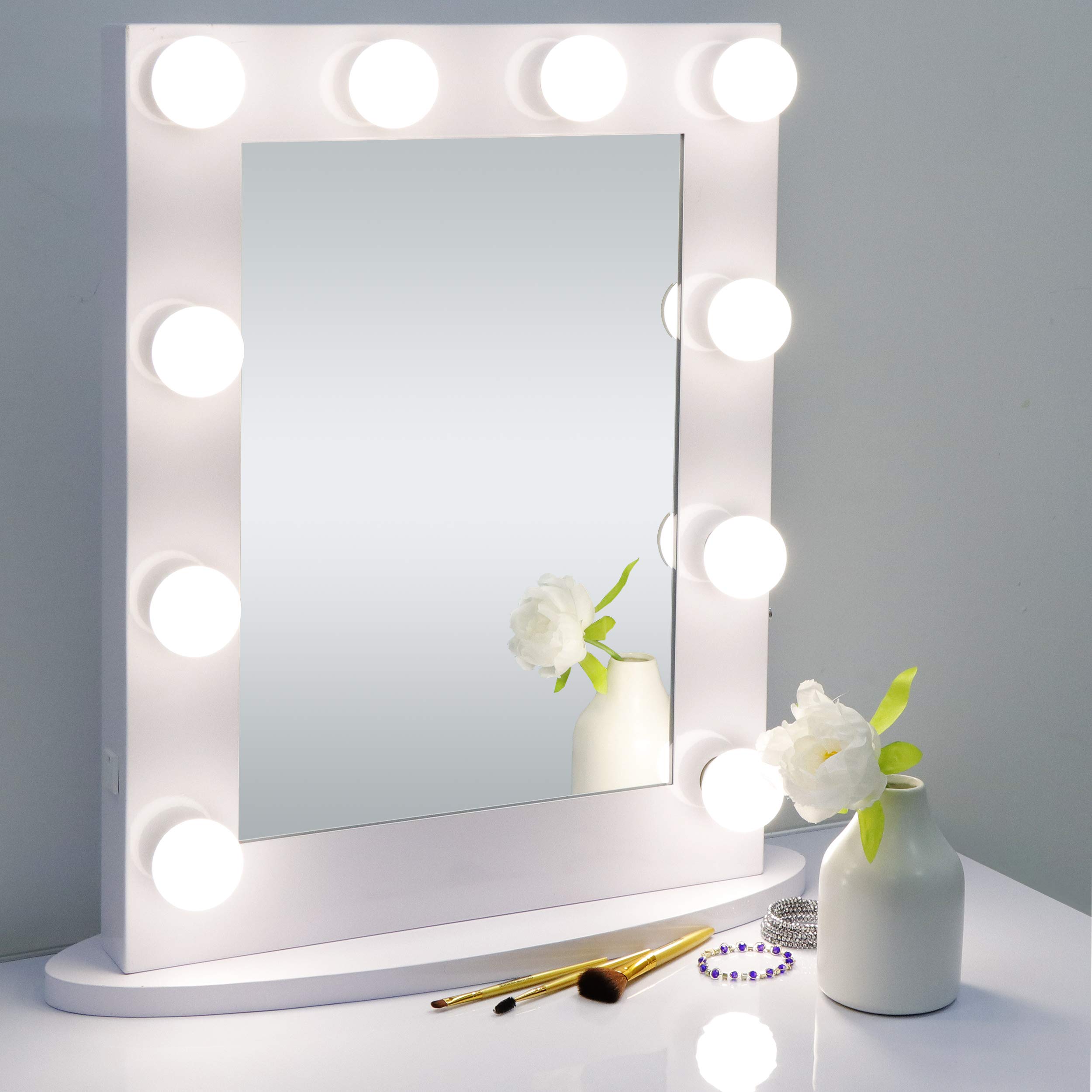 Smartxchoices Hollywood Vanity Mirror with Lights Standing Makeup Mirror with 12 LED Bulbs for Dressing Room & Bedroom White, 3 Color Lighting, 27'' x