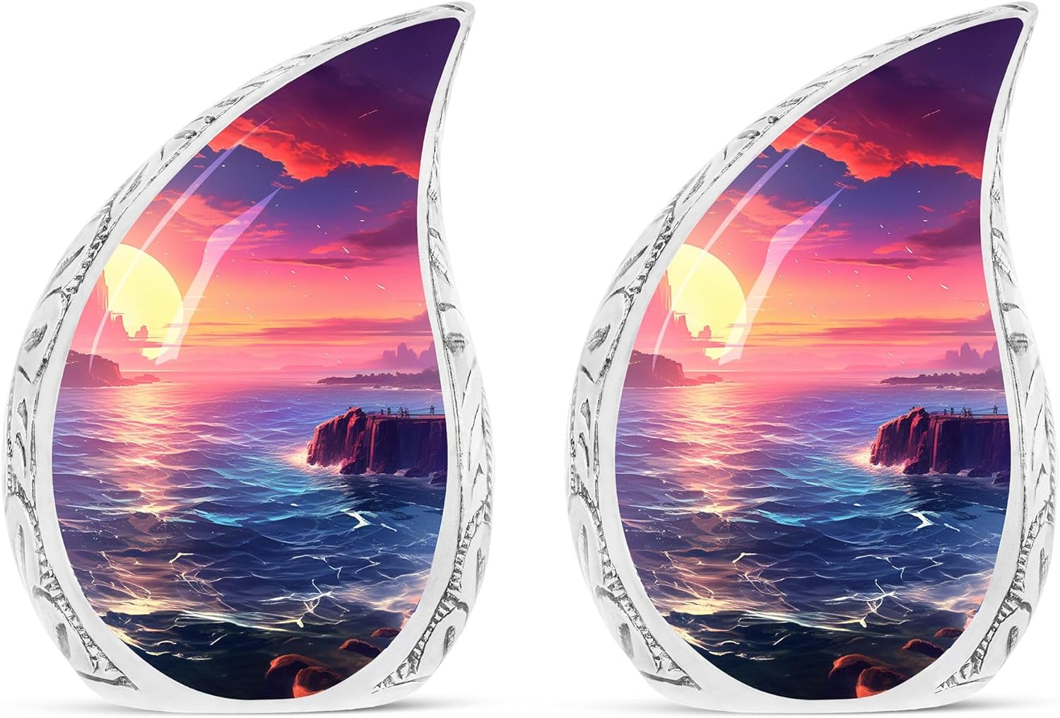 Sunset Over The Ocean - Adult Memorial Urns - Metal Urns, 3 Inch - 2 Pcs