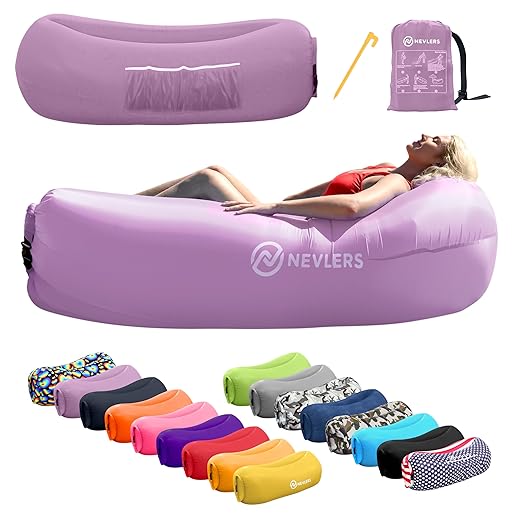 Nevlers Inflatable Lounger Air Sofa - Portable Inflatable Couch for Camping, Outdoor Movie Seating | Easy to Use Air Couch Inflatable | Inflatable Chair Camping Accessories - Lavender Inflatable Sofa