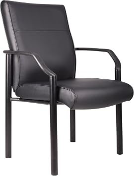 كرسي ضيوف Boss Office Products B689 Mid Back LeatherPlus باللون الأسود، 250 رطلاً