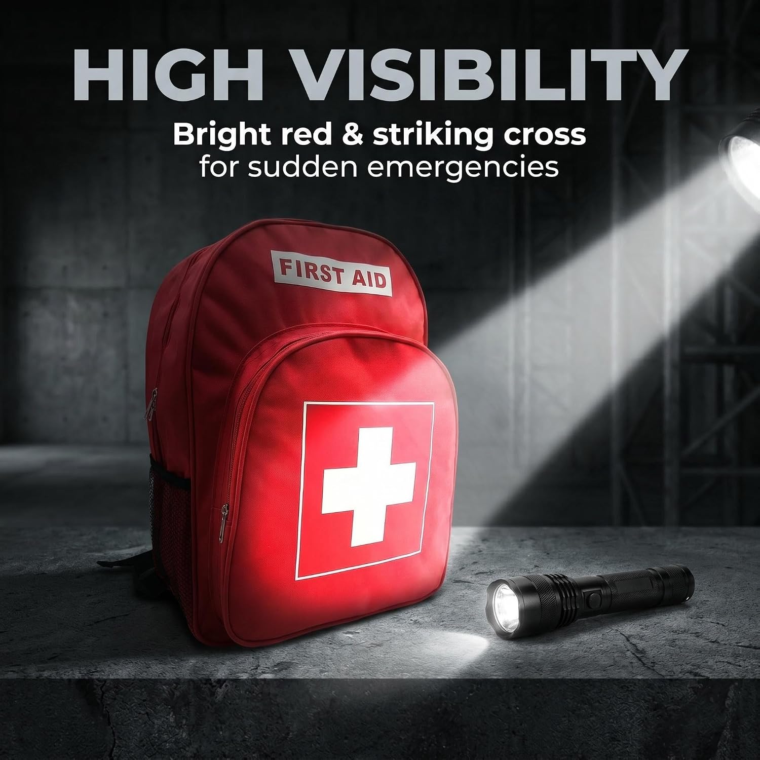 Red First Aid Backpack Empty Emergency Medical Bag Rescue Trauma Bags for Car Workshop House Office Boating Cycling Outdoors Vacation Sport Camping Hiking