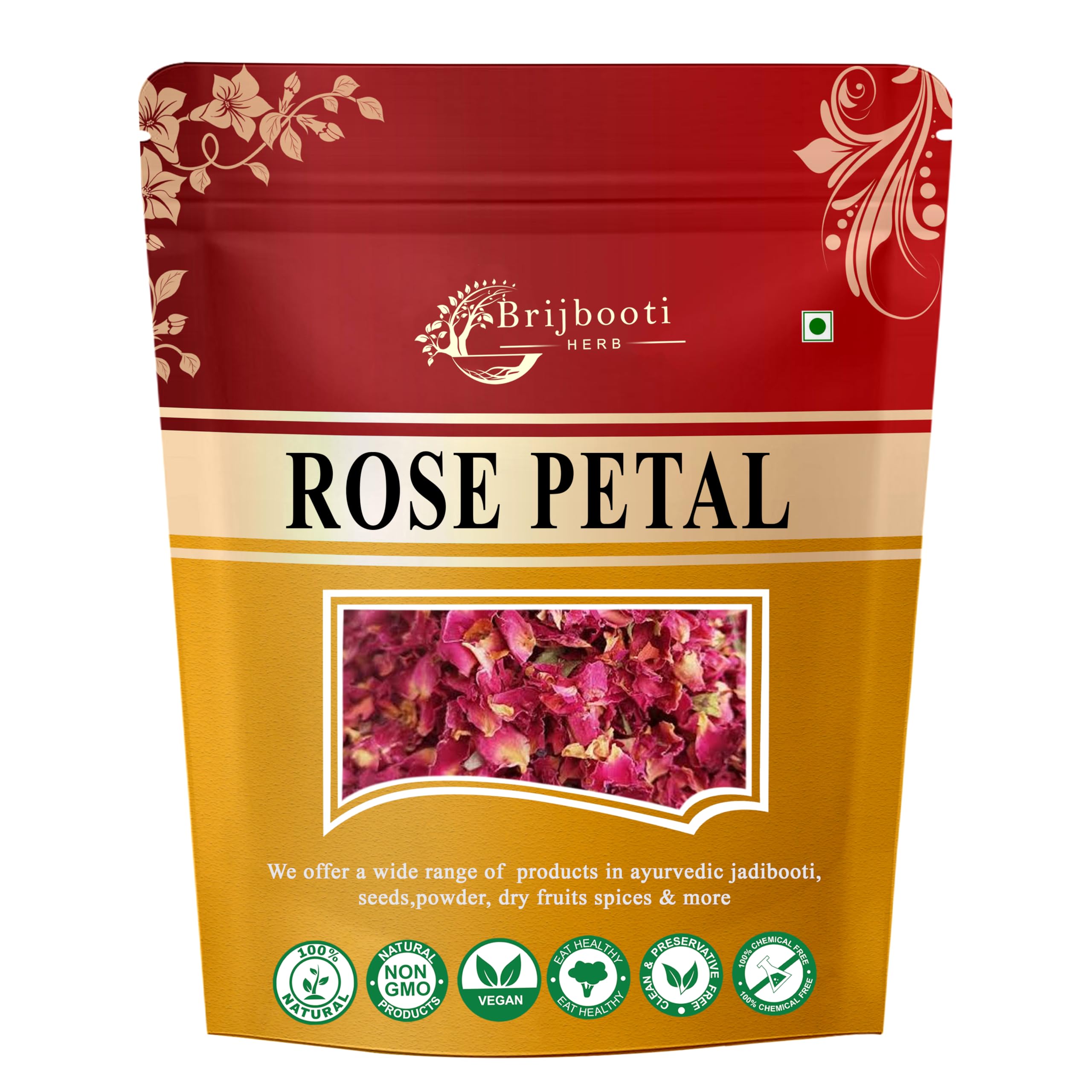 BrijBooti Birju Mahavir Sun Dried Rose Petals - Gulab Patti 100 Gr