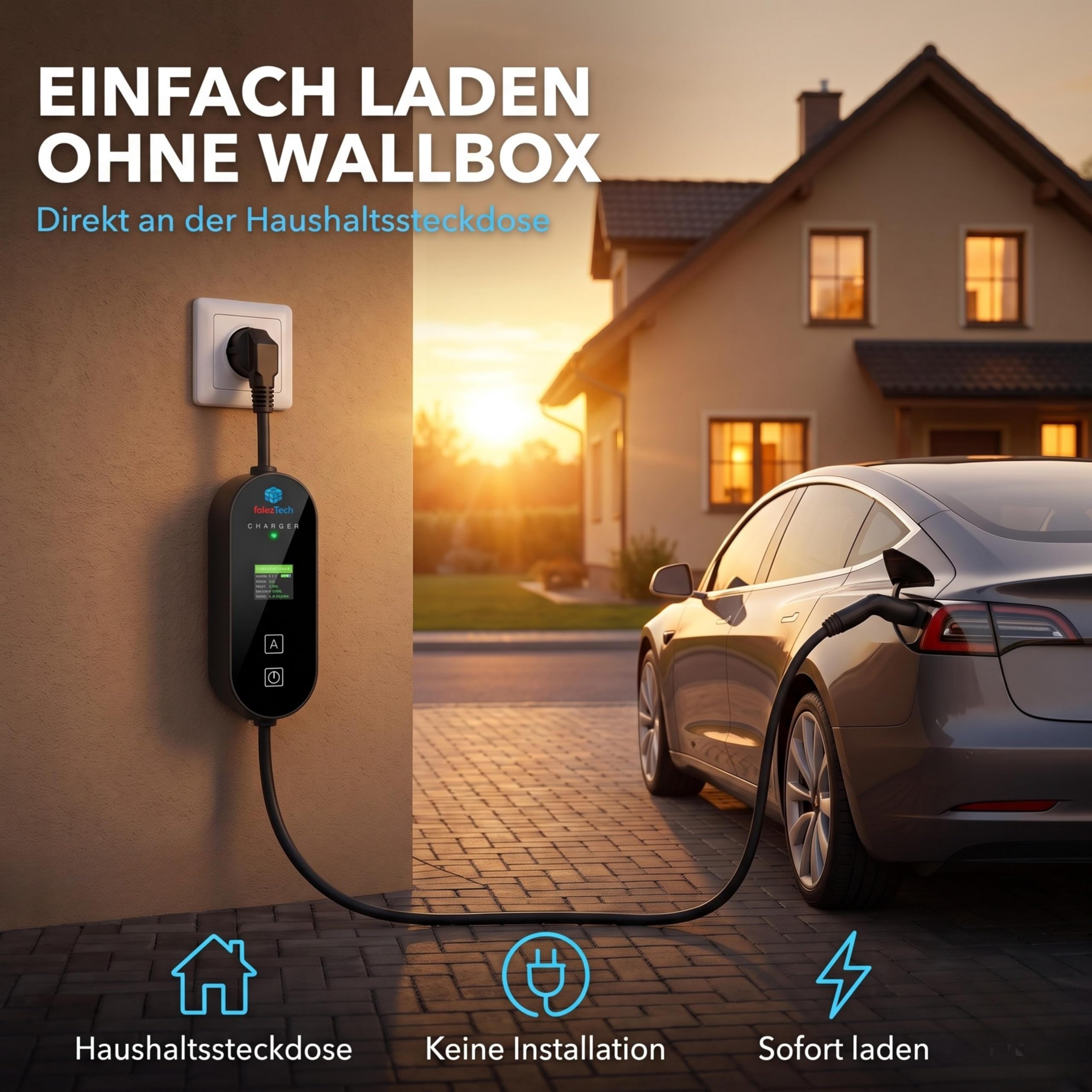 Ladekabel Elektroauto Typ 2 Schuko | 5 m - 3,7 kW | Für alle Typ-2 Elektroautos | LCD Anzeige | Ladekabel für sicheres Laden – ideal für den täglichen Einsatz zu Hause und unterwegs
