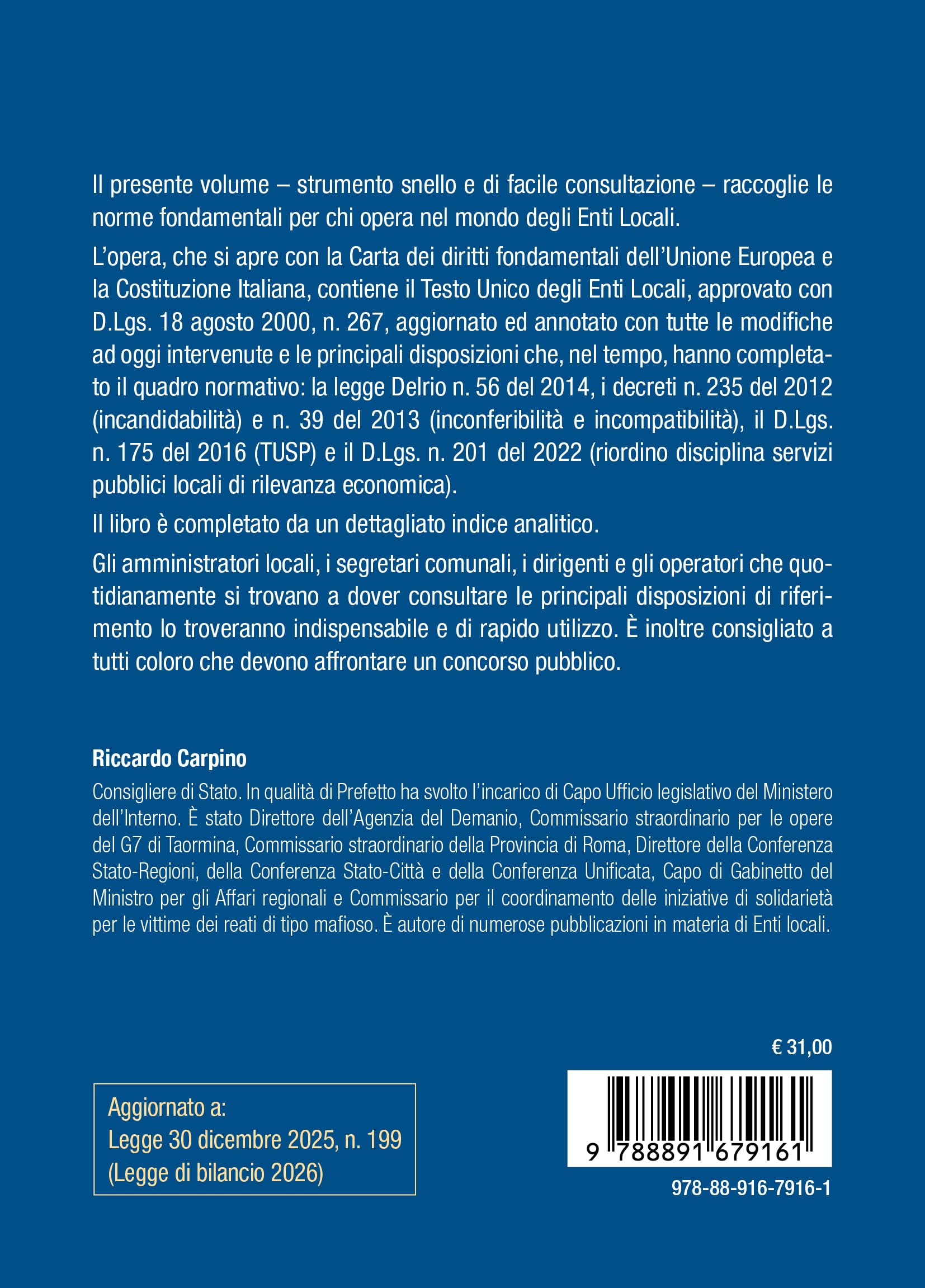 Il Testo Unico degli Enti Locali. D.Lgs. 18 agosto 2000, n. 267