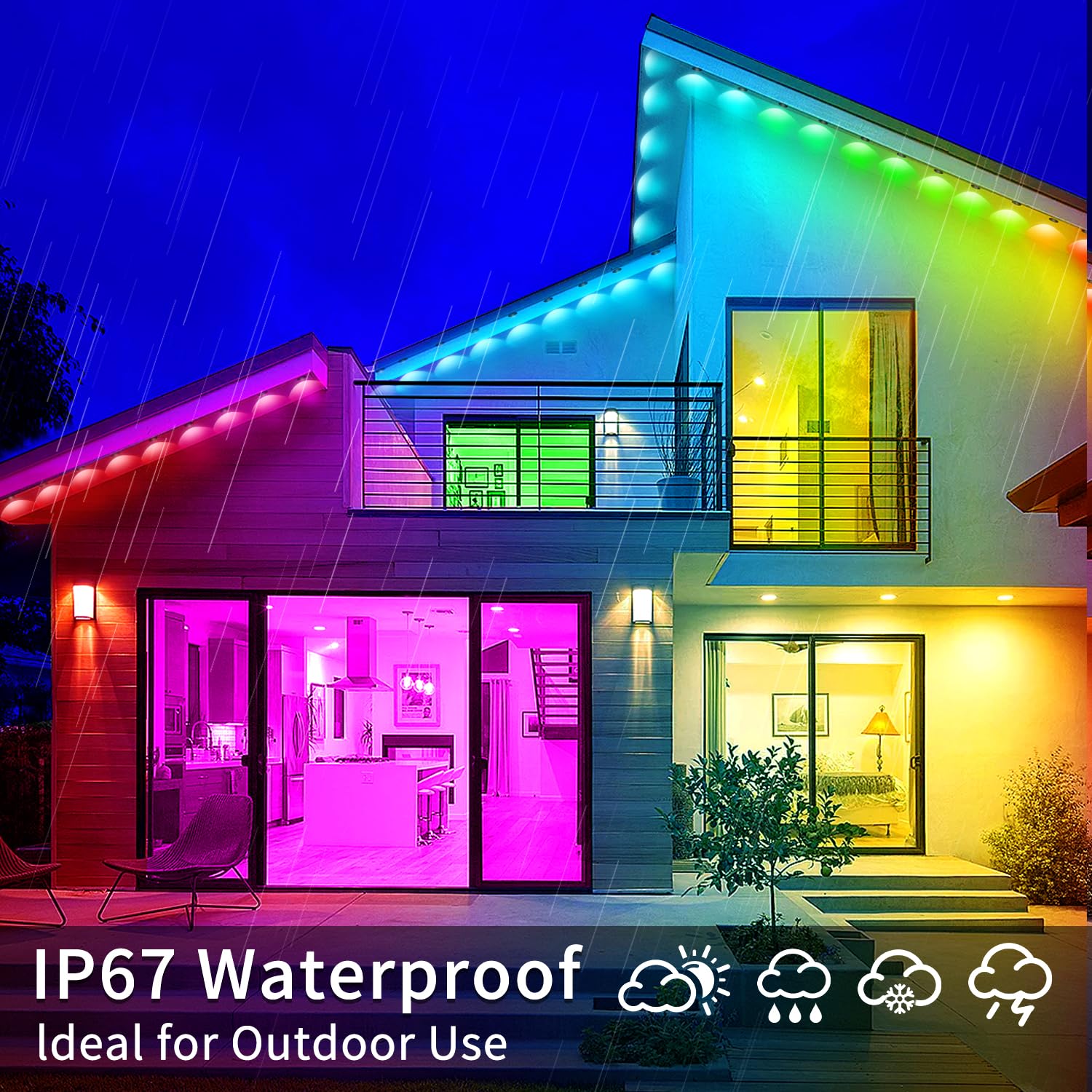 Yocrostar - 61 m lange permanente Außenleuchten, RGB-Lichter mit App-Fernbedienung, IP67 wasserdichte LED-Lichter, für Zuhause, Halloween, Dach, Garten