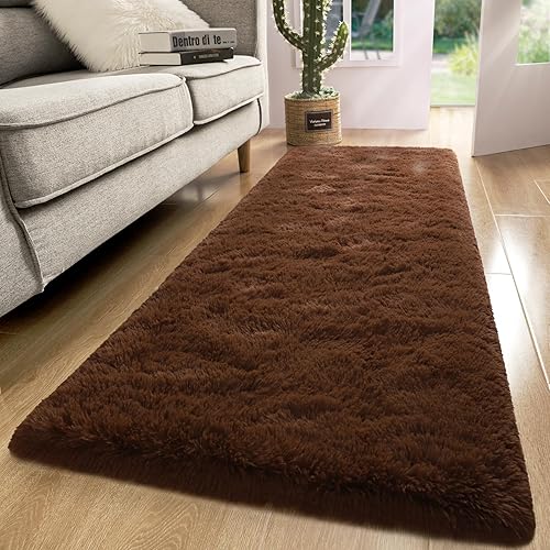 Miniatura 10 de Macgace Alfombras esponjosas para decoración de dormitorio, alfombra de pelo largo gris de 3 x 5 pies con puntos antideslizantes para sala de estar,