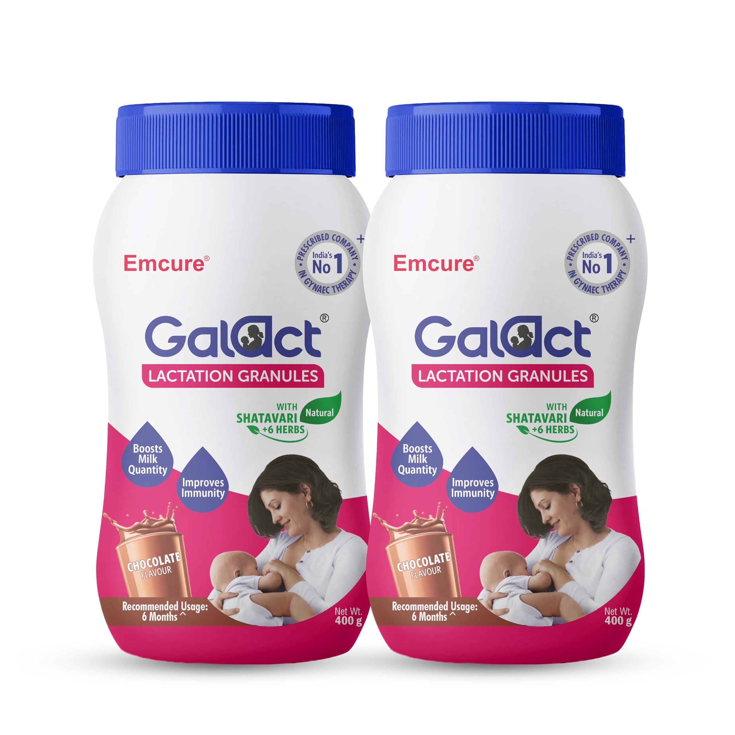 Galact Lactation Granules 400g x 2 for Breastfeeding Mothers | 4X Breast Milk Boost | Clinically Tested Lactation Supplement | Shatavari & 6 Herbs | Boost Immunity | Chocolate Flavour | 40 Days Pack
