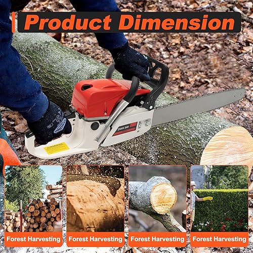 Miniatura 7 de Motosierras alimentadas por gasolina de 2 tiempos de 52 cc, motosierra de mano a gas de 22 pulgadas para cosecha forestal, corte de poda de madera,