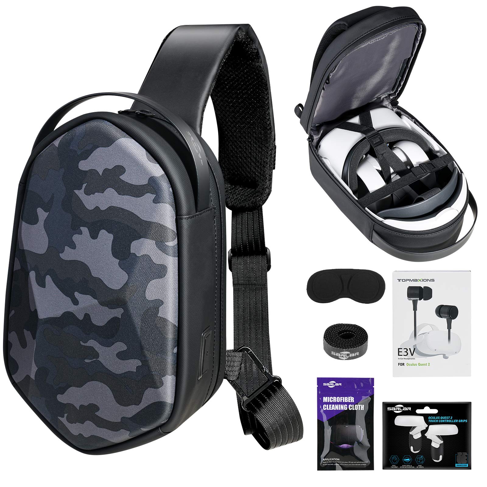 Hard Chest Shoulder Backpack for Oculus Quest 2 VR Gaming Headset and Touch Controller Aessories, Includes Accessories Such as in-Ear Headphones