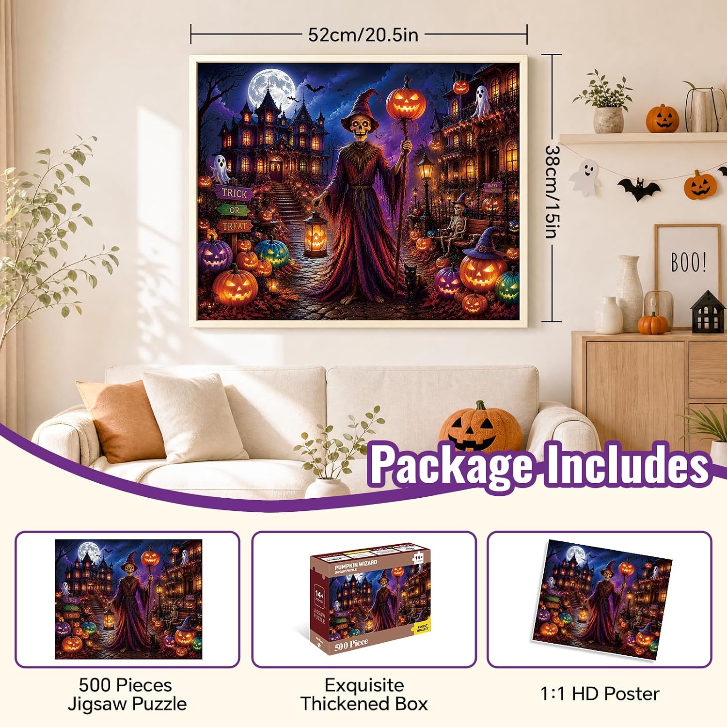Skeleton Witch 500 Piece Jigsaw Puzzle for Adults, Spooky Halloween Night image 2