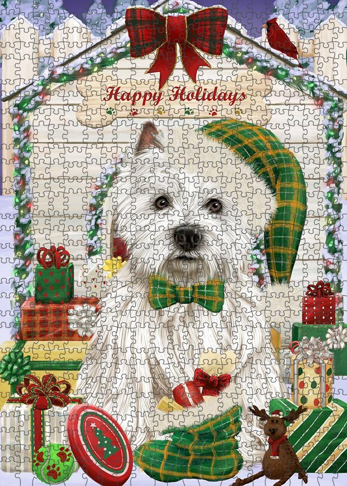 Christmas House with Presents West Highland Terrier Dog Jigsaw Puzzle for Adults - Animal Printed Interlocking Puzzle Game Artwork - Gift for Dog Lover's -1000 Pcs 29.5"x19.7", PZLE53482