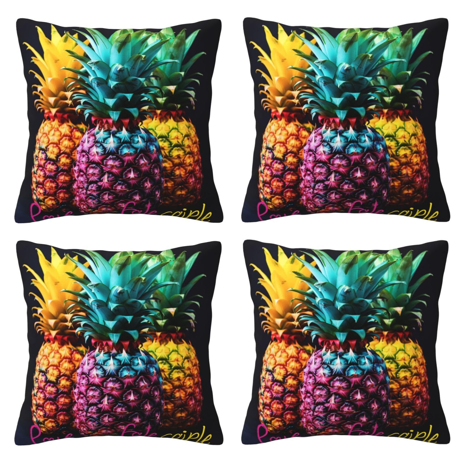 Colorful Fruit Pineapple Throw Pillow Cases 4 Pack Square Pillowcases Super Soft Pillow Protectors With Zipper for Couch Livingroom Sofa Bed Office Car,45x45 CM