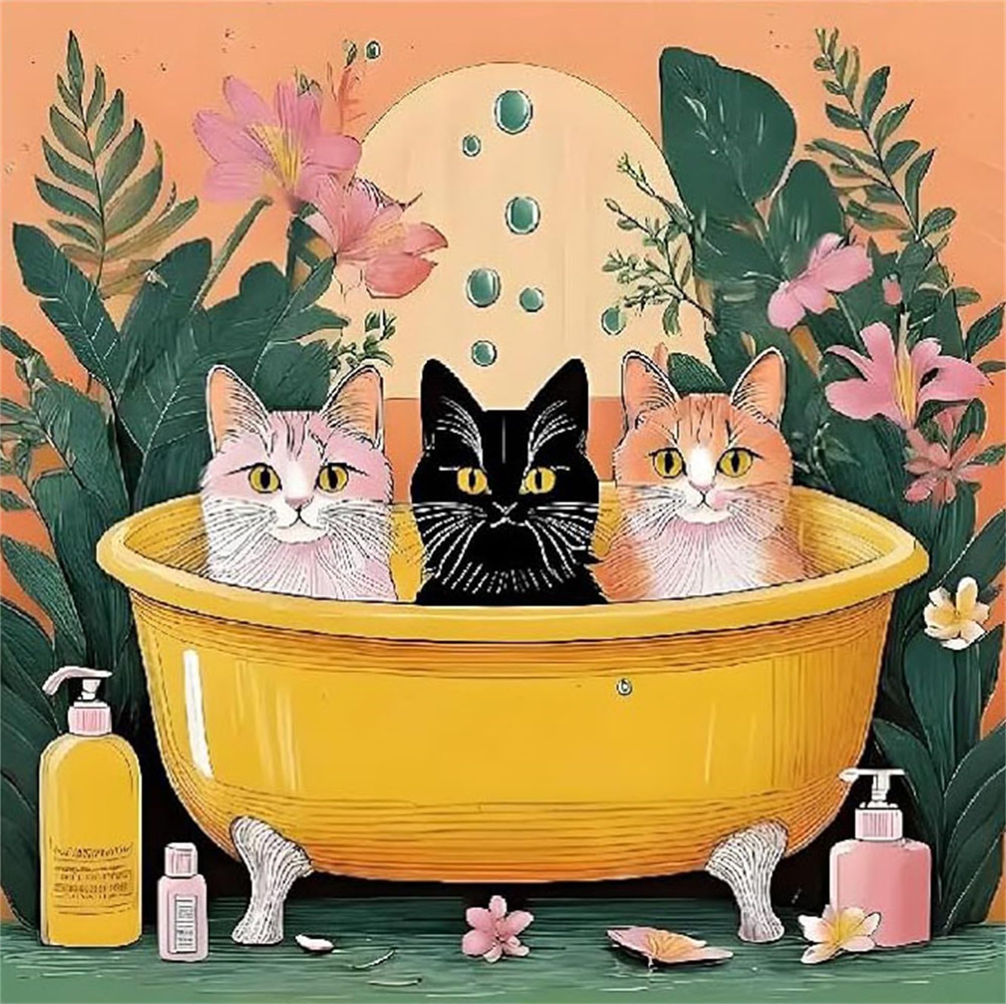 NZNANCHU DIY Paint by Numbers Kits for Adults,Cat Painting Kit on Canvas, Color by Numbers,Large Adult Paint by Number for Home Wall Decor,Gifts (Three cat)