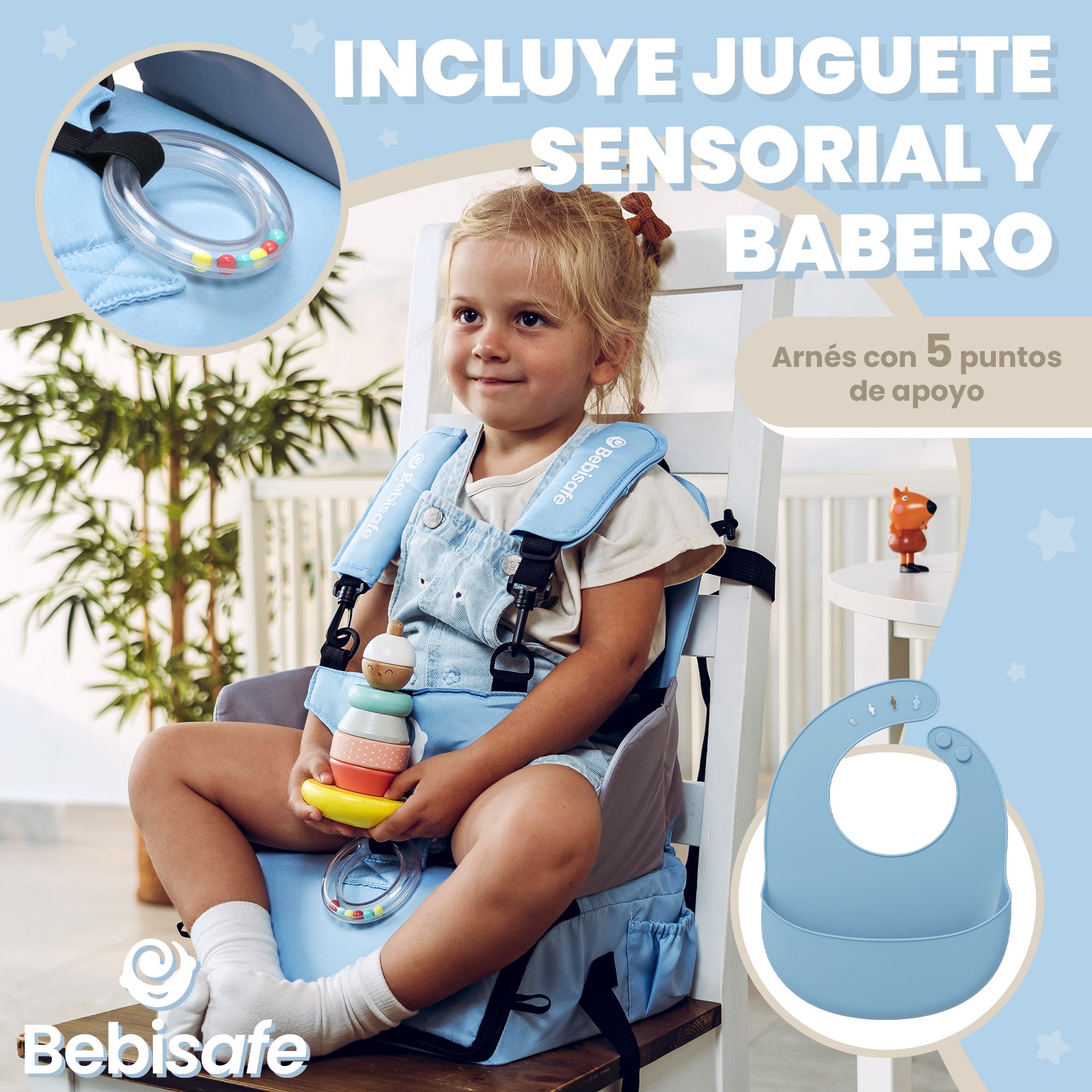 Tronas de Bebe - Trona Portatil Bebe Plegable - Alzador Silla para Niños comer - De Viaje Portatil y Plegable - Alzador Silla comer - Elevador para niños - Incluye Babero Silicona (Azul)