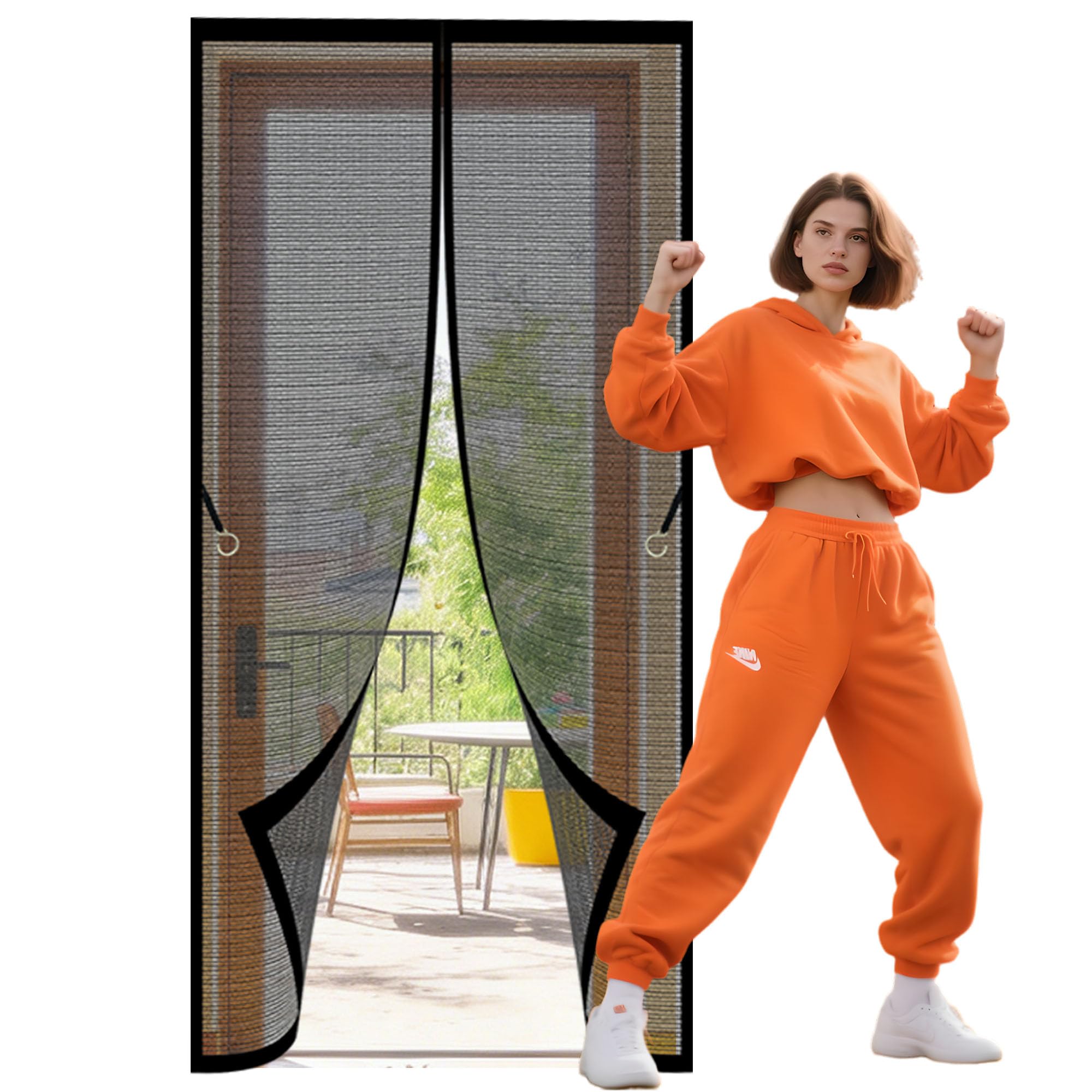 Fly Screens Doors 108 x 274 cm Self Sealing Fly Nets for Doors Keep Bugs Out Lets Fresh Air in for Living Room, Bedroom, Patio, Black