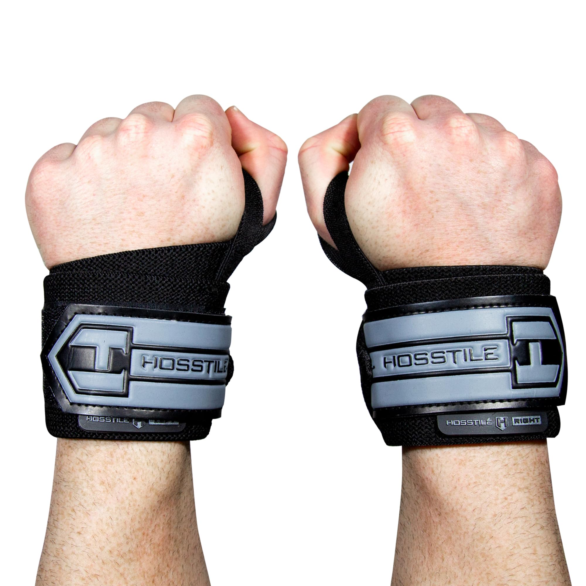 HOSSTILE Muñequeras (par) – Duraderas 18 pulgadas con flexibilidad ligera, bucle para el pulgar, velcro extra ancho para apoyo ajustable, ideal para levantamiento de pesas, culturismo, crossfit