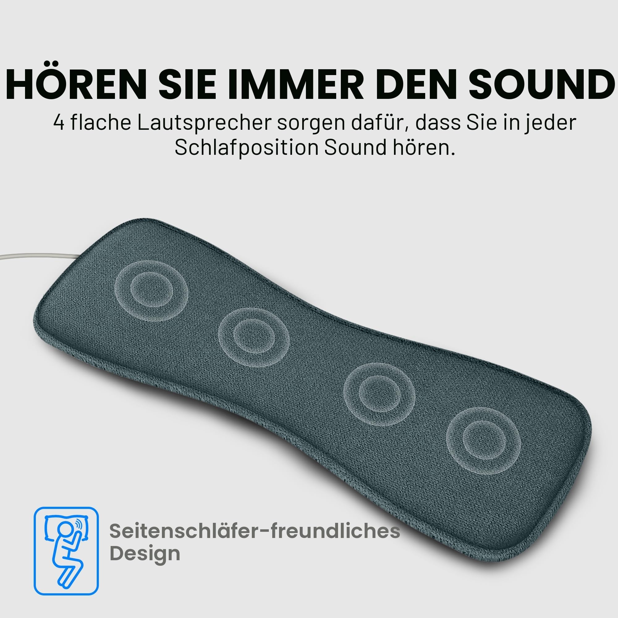 Avantree Slumber 2 Kabelloser Bluetooth-Kissenlautsprecher mit 4 flachen Lautsprechern, weißem Rauschen, Sleep-Timer