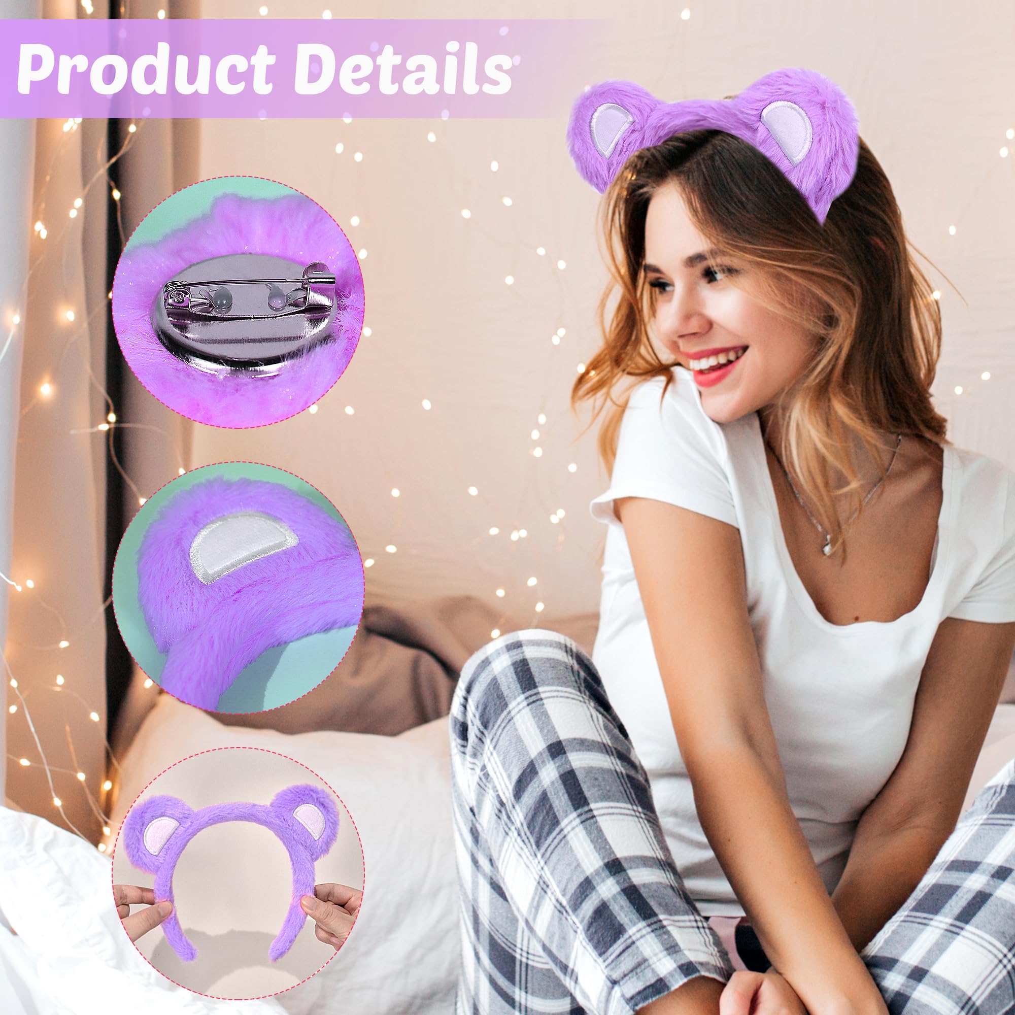 MUKOSEL Bear Ears Headband and Tail Set, Bear Costume Animal Ears Costume for Adult Women Men Halloween Party Headwear - Image 3