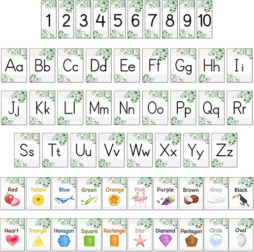 Juego de 56 tablones de anuncios del alfabeto y números, tarjetas educativas para preescolares, tarjetas educativas para preescolares, formas de