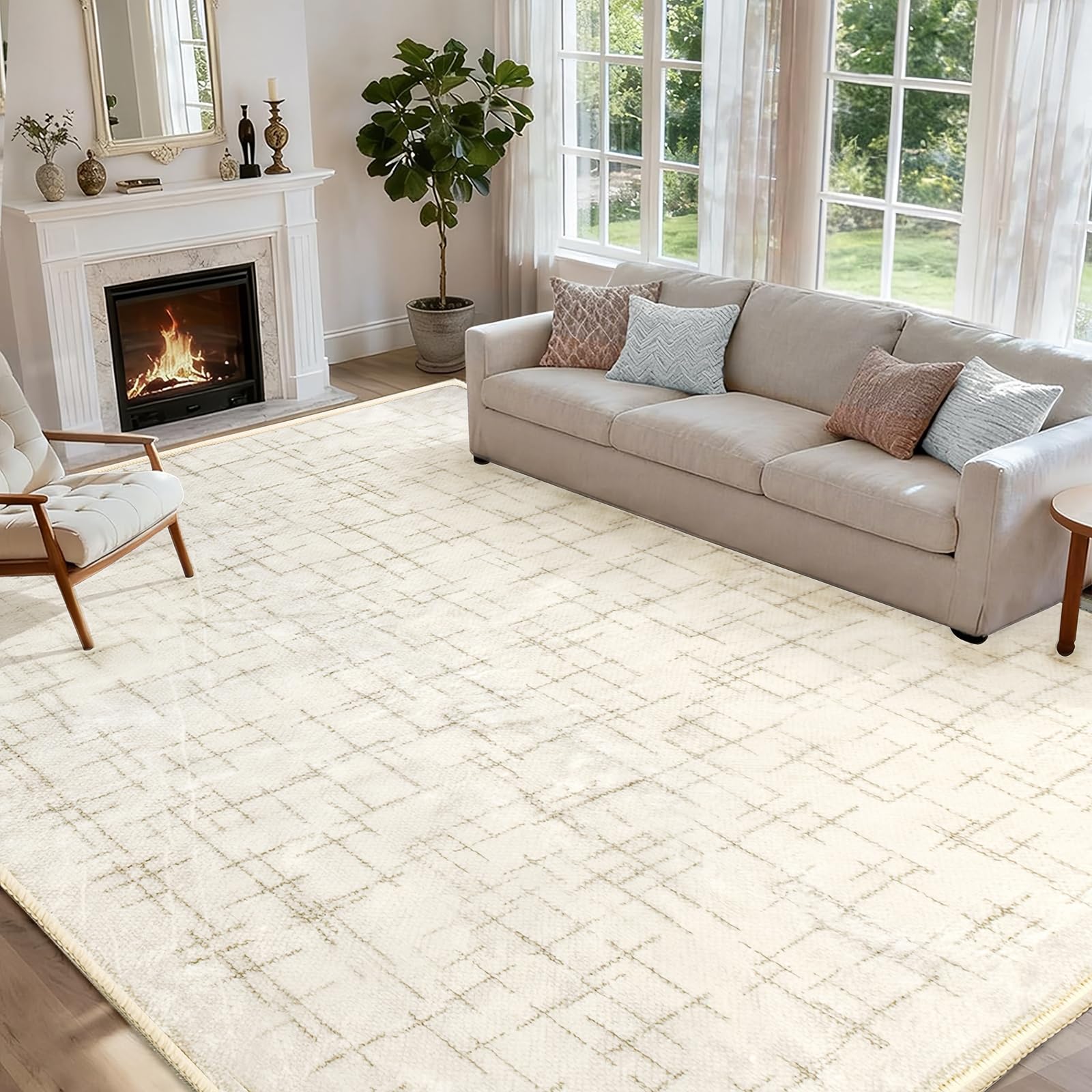 Tapis de salon de luxe en faux cachemire doux crème et beige abstrait