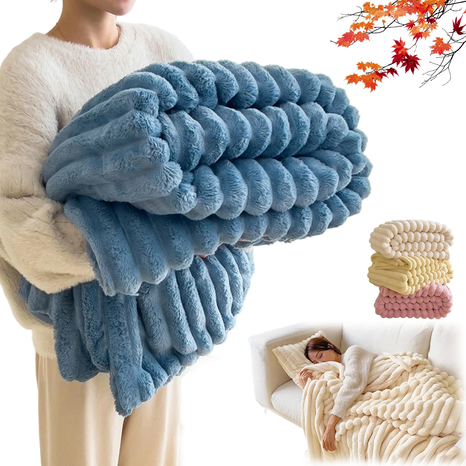 Mondpfote Blue Thickened Rabbit Plush Nap Blanket, Flannel Milk Velvet Cover Blanket, Thick Fluffy Faux Rabbit Blankets, Soft And Comfortable, For Bed Sofa Couch Home Decor (,150 * 200Cm)