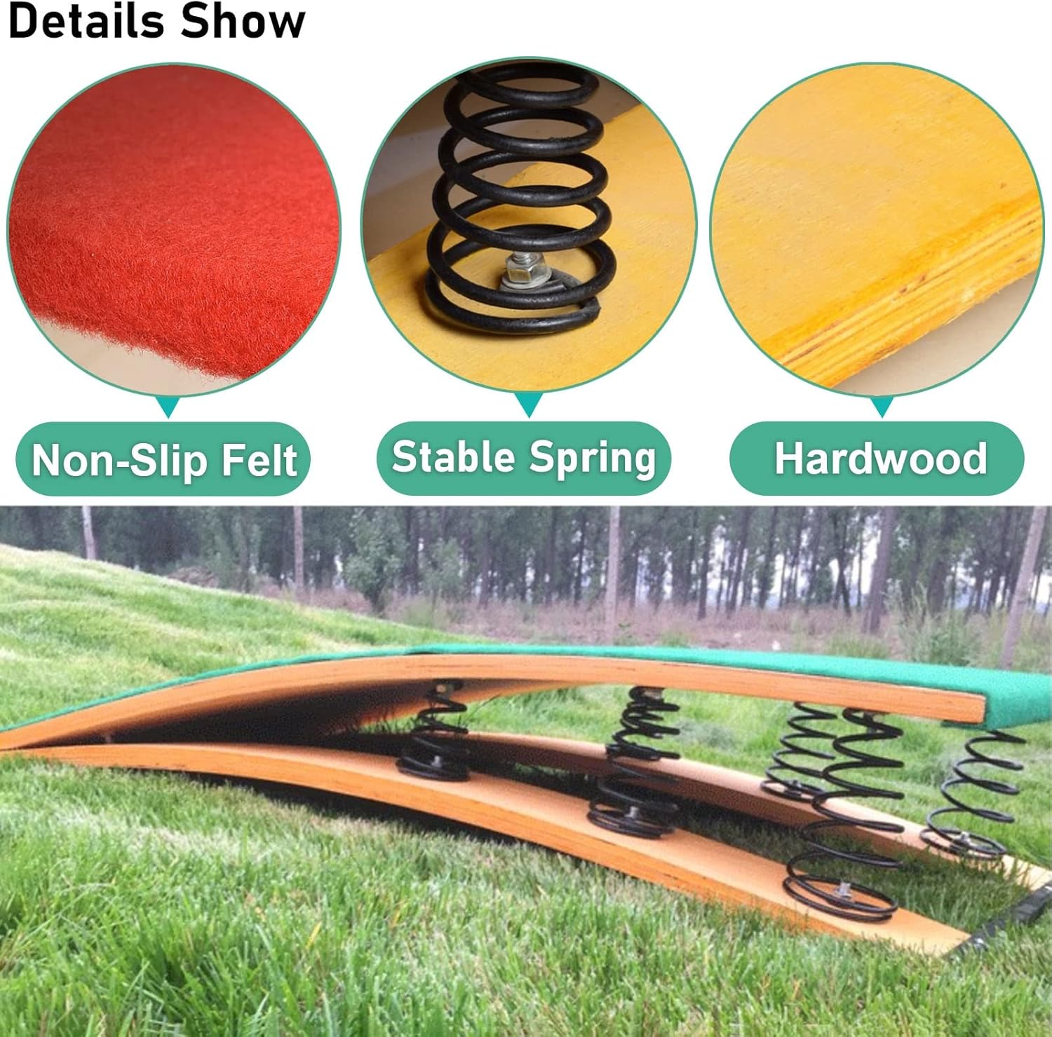 Vaulting Board for Gymnastics Training - Wooden Elastic with Anti-Slip Felt & Feet Pads - Ideal for High/Long Jump Flips - Perfect for Wushu and School Use