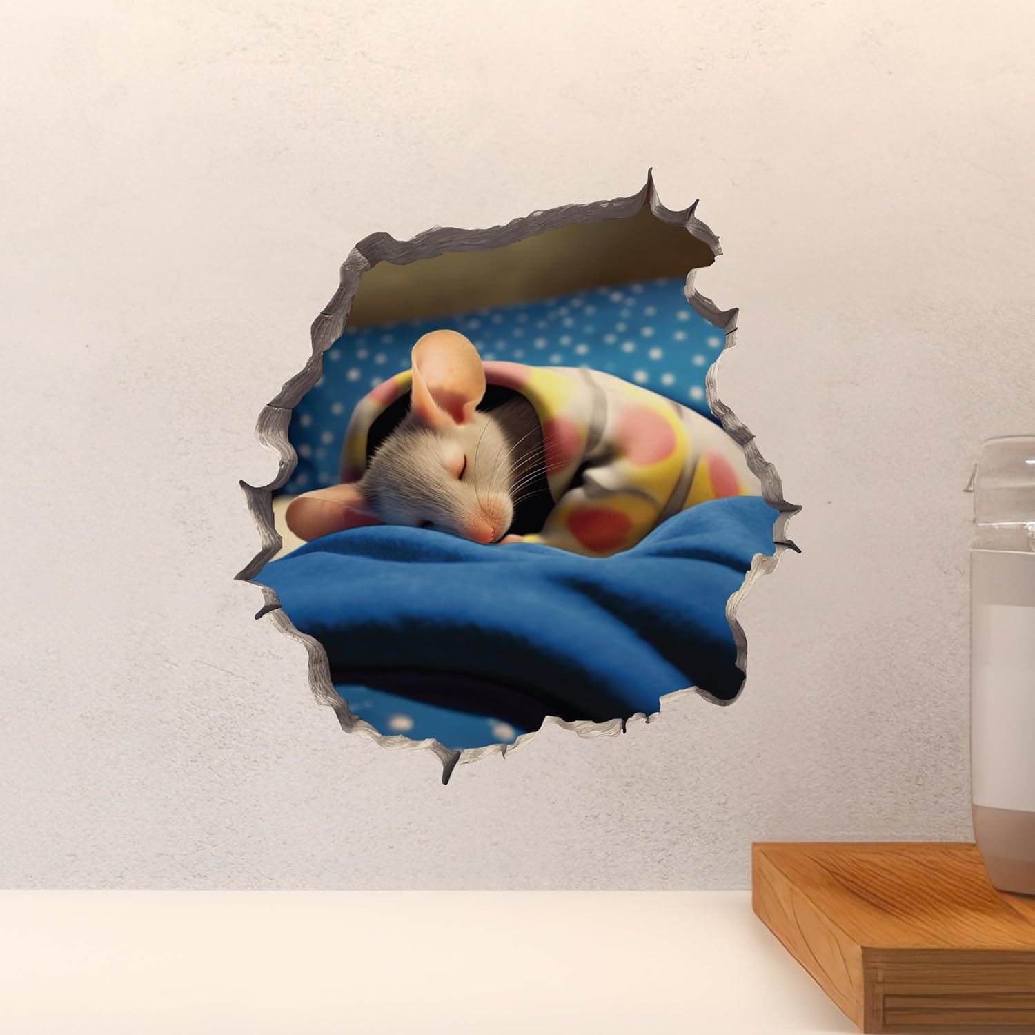 Sleeping Mouse in Mouse Hole Decal - Mouse Hole 3D Wall Sticker