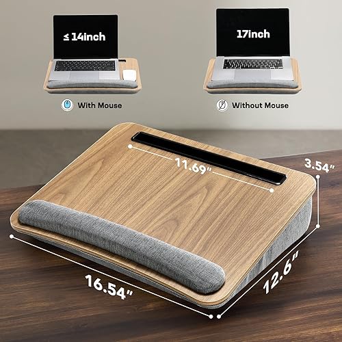 Vista 4 de HUANUO Escritorio portátil para laptop con cojín de almohada, se adapta a portátiles de hasta 15.6 pulgadas, con tira antideslizante y función