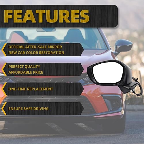 Miniatura 3 de Dasbecan Espejo lateral izquierdo del conductor compatible con Honda Civic 2022-2025 con cristal eléctrico, plegable manual, combina con cristal