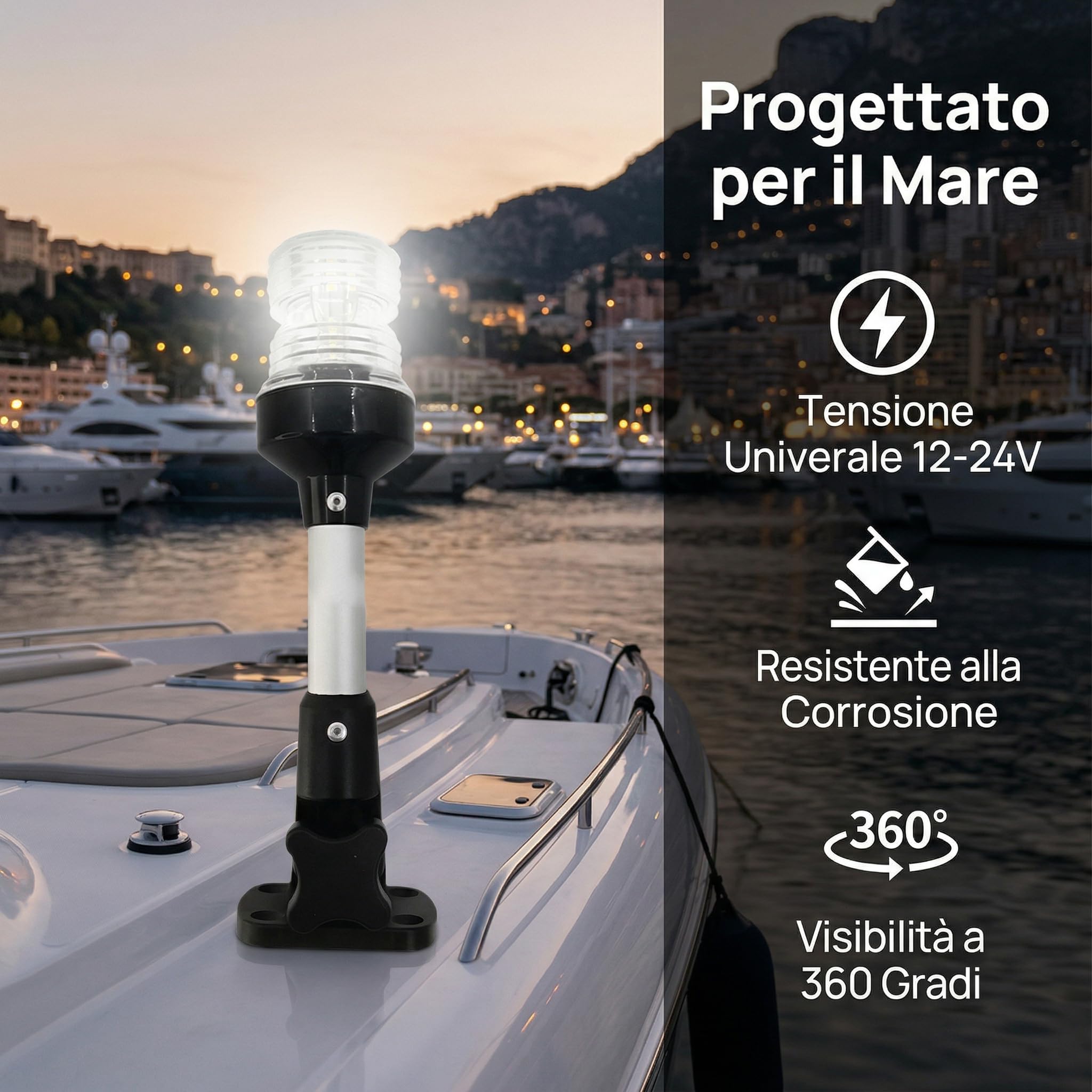 harayaa Luce di Navigazione Marina a LED, Pieghevole a 360 Gradi, 12-24 V, Luci di Via barca Portatile, ad Alte Prestazioni con Attao Diretto Sostituibile, Luce per Barca, 9 Inch