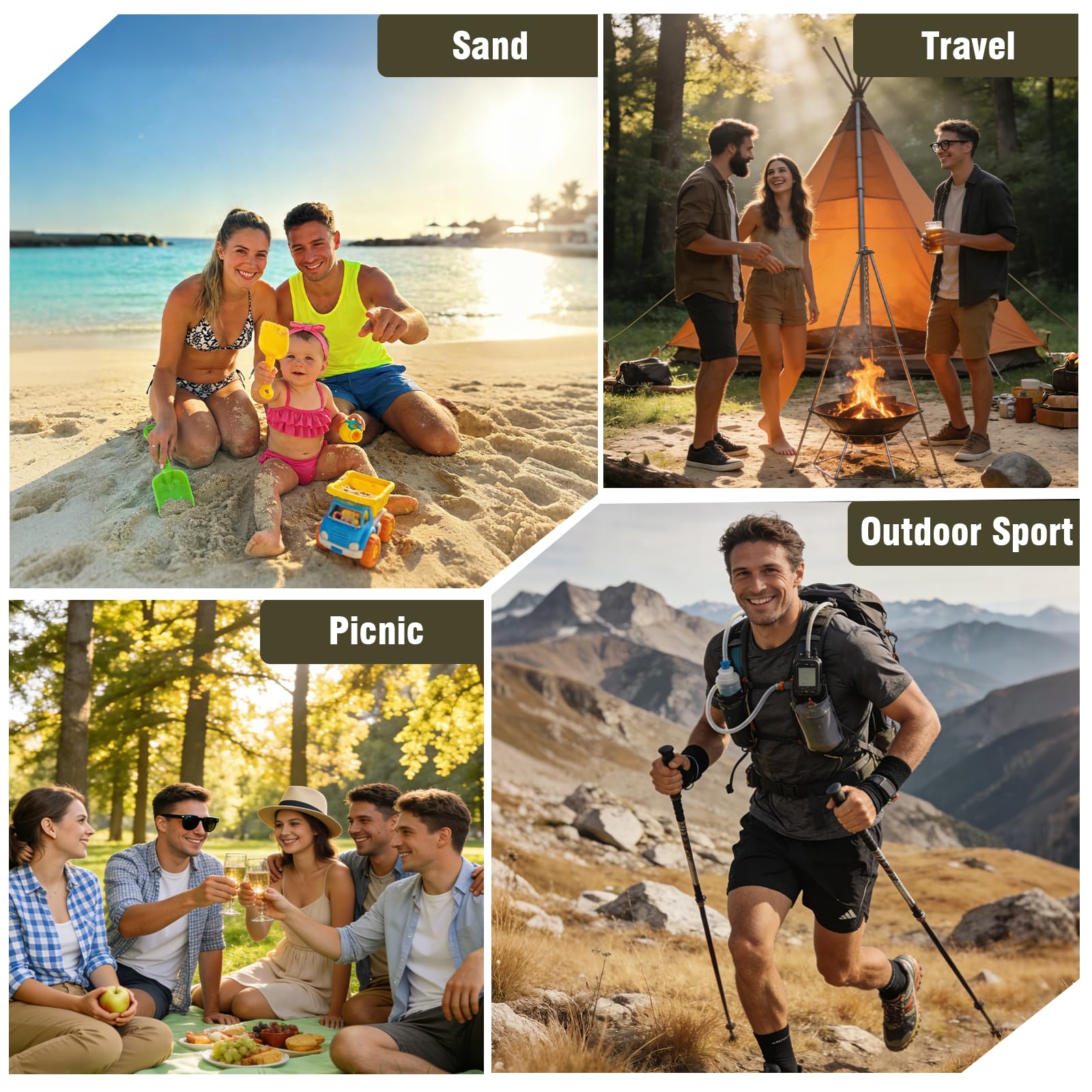 Sitzunterlage Outdoor mit Rückenlehne, Strandmatte Klappbar Leicht, Bodenstuhl Outdoor & Stadion Sitzkissen, Faltbare Liegematte für Strand, Camping, Picknick, Garten (Grün-108×40,5×41cm)