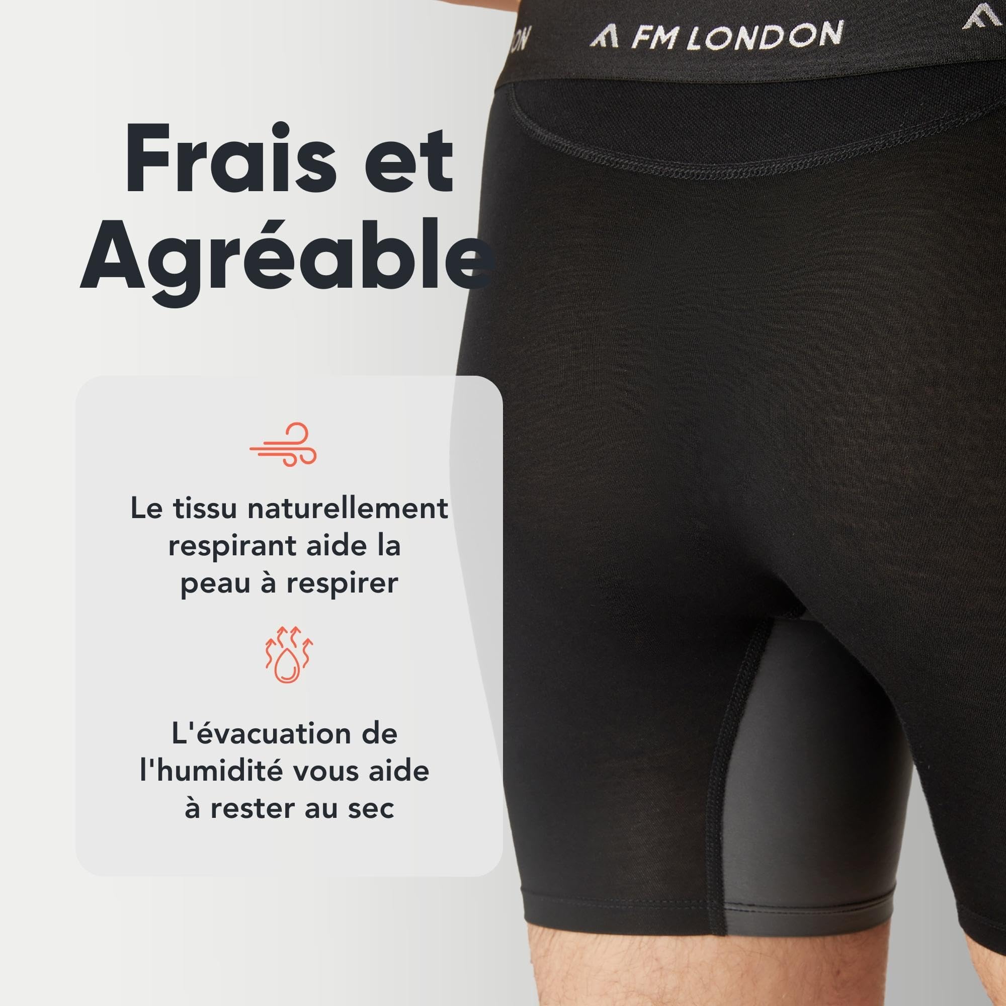 FM London Boxer en Bambou pour Homme, Boxer pour Homme Long en Bambou avec Empiècements Anti-Frottements, Poche Profilée, Évacuation de l'Humidité, sans Étiquette, Respirant (3 Pièces)