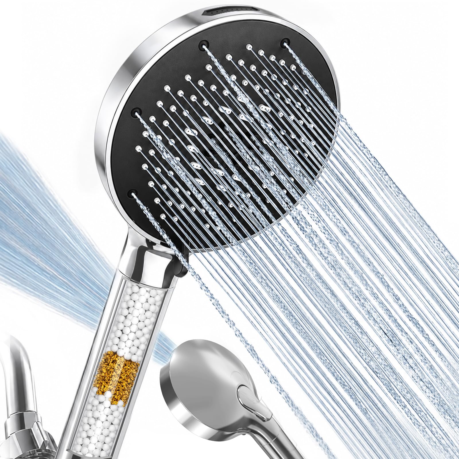 SR SUN RISE High Pressure Filtered Handheld Shower Head 9 Spray（1 filter） | Removes Chlorine and Hard Water Impurities, Power Wash Mode, Anti-Clog Soft Silicone Nozzles,Adjustable Bracket
