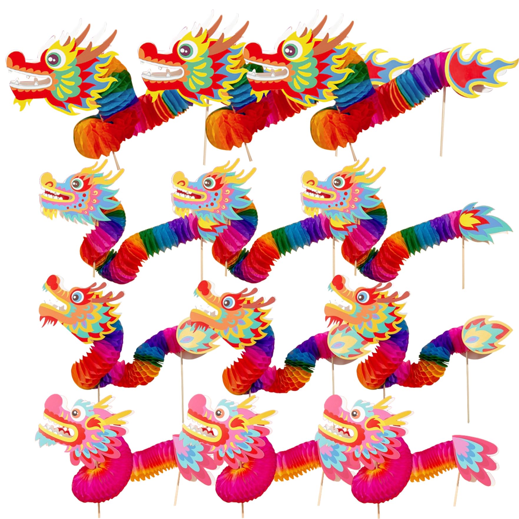 Marionnette Dragon en Papier 3D du Nouvel an Chinois, Artisanat de Bricolage, Extensible pour la fête du Printemps, 12 pièces