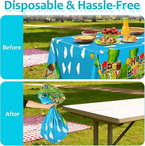 Miniatura 4 de Genqiang Super Brother Games - Mantel de fiesta de 3 piezas, mantel rectangular retro desechable de plástico para cumpleaños, Halloween, decoración