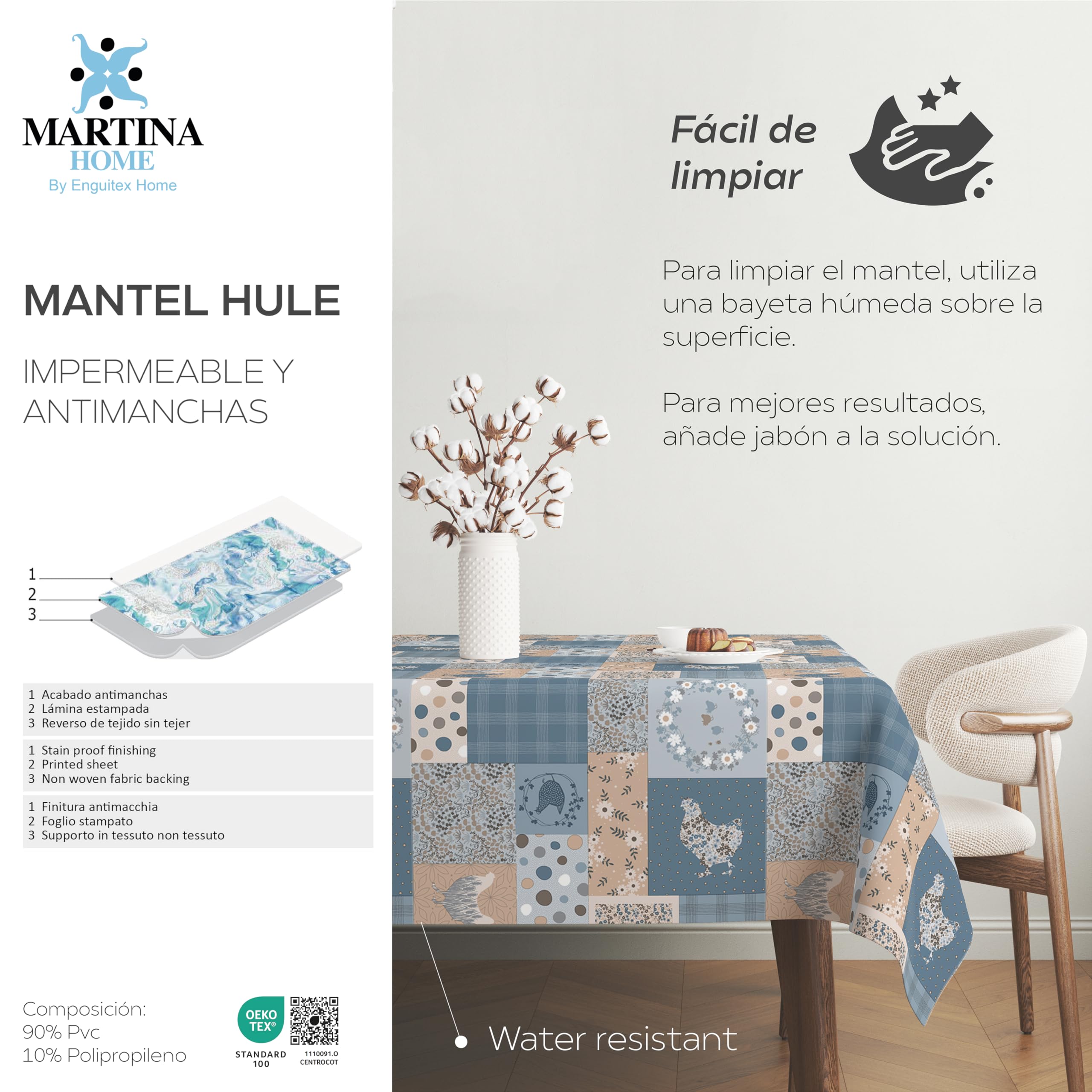 Martina Home Tovaglia in tela cerata Duero, 140 x cm, colore: blu