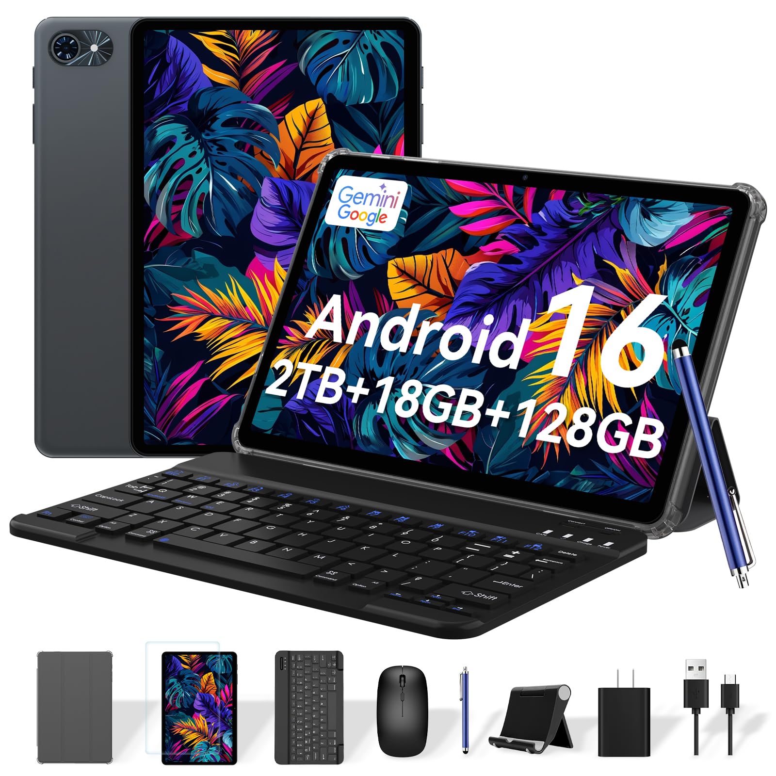2 in 1 Android 16 Tablet 10 Inch 18GB RAM 128GB ROM 2TB Expandable Gemini AI with Keyboard