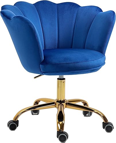 ZOBIDO Silla cómoda de oficina en casa con ruedas, linda silla moderna tapizada en terciopelo con respaldo de concha marina ajustable giratoria para