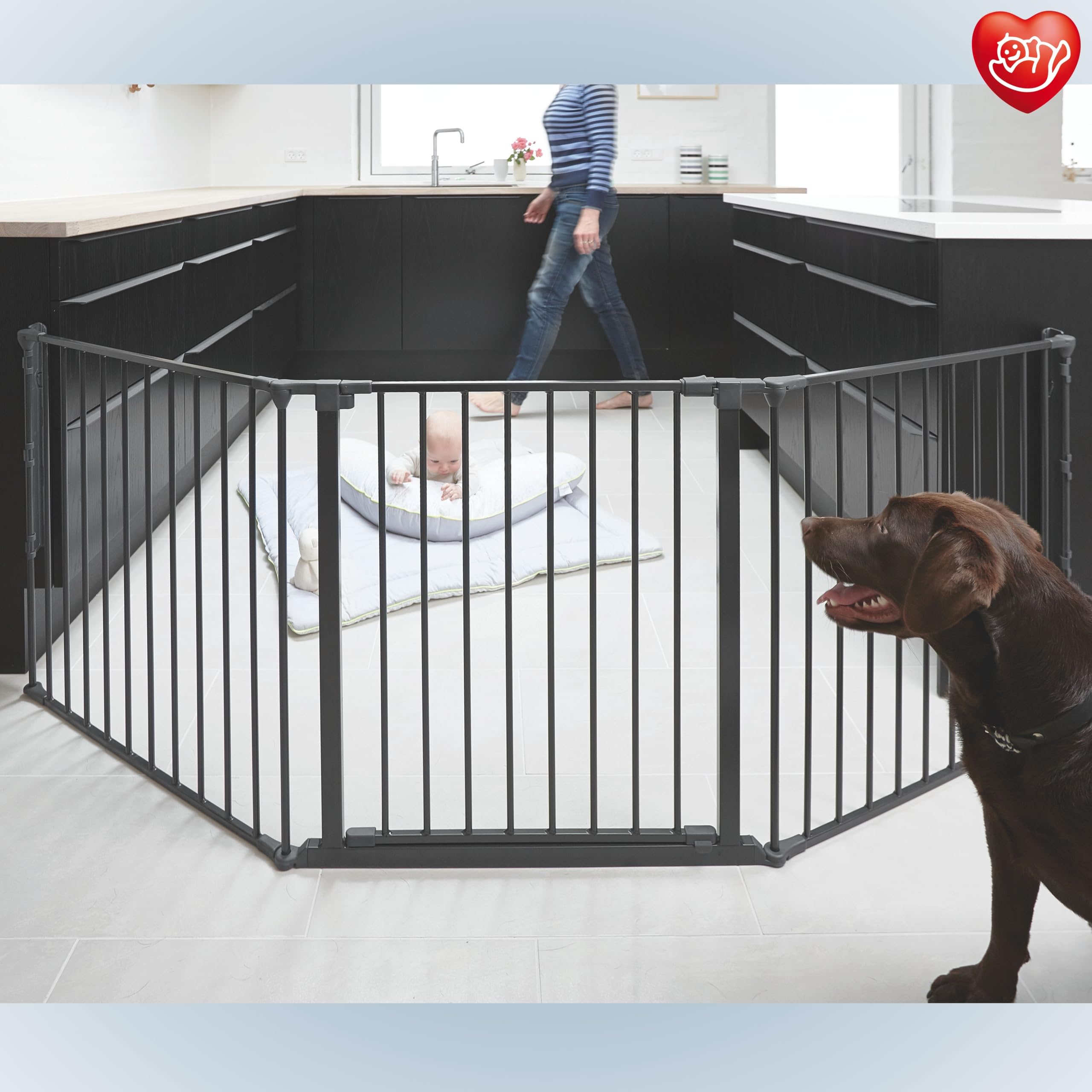 BabyDan Flex L, 90-223 cm, Barrière de sécurité/barrière d'escalier/séparation de pièce, noire, fabriquée en Danemark - Barrière pour bébés (Barrière pour chiens/Parc pour chiens)