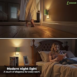 L LOHAS LED Night Light, Modern Night Lights Plug into Wall, 2 Pack Dusk to Dawn Sensor Nightlights, 3000K 0-100LM Adjustable Brightness, Dimmable Night Lights for Hallway Bedroom Stairway