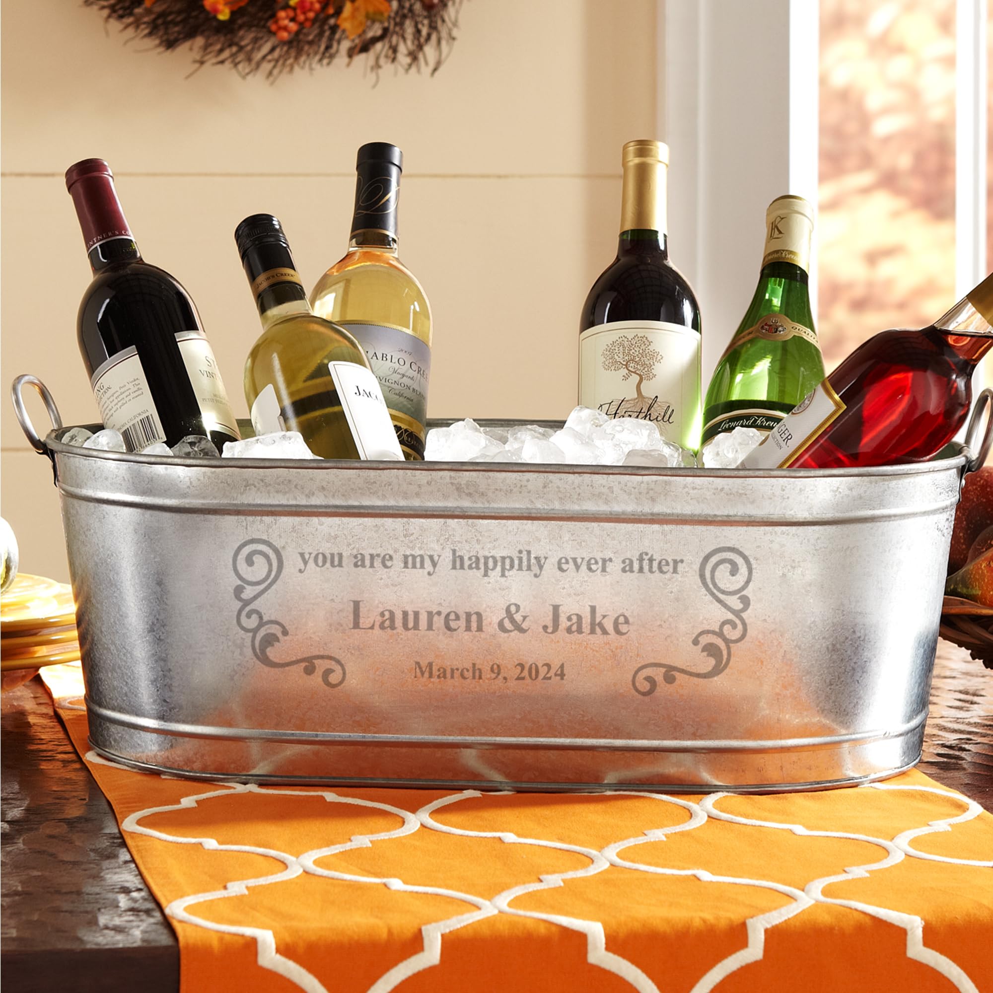 Let's Make Memories Personalized Beverage Tub - For Weddings, Newlyweds - Galvanized Metal Tub - Drink Cooler - 5.5 Gallons - Customized for Bride & Groom - Happily Ever After