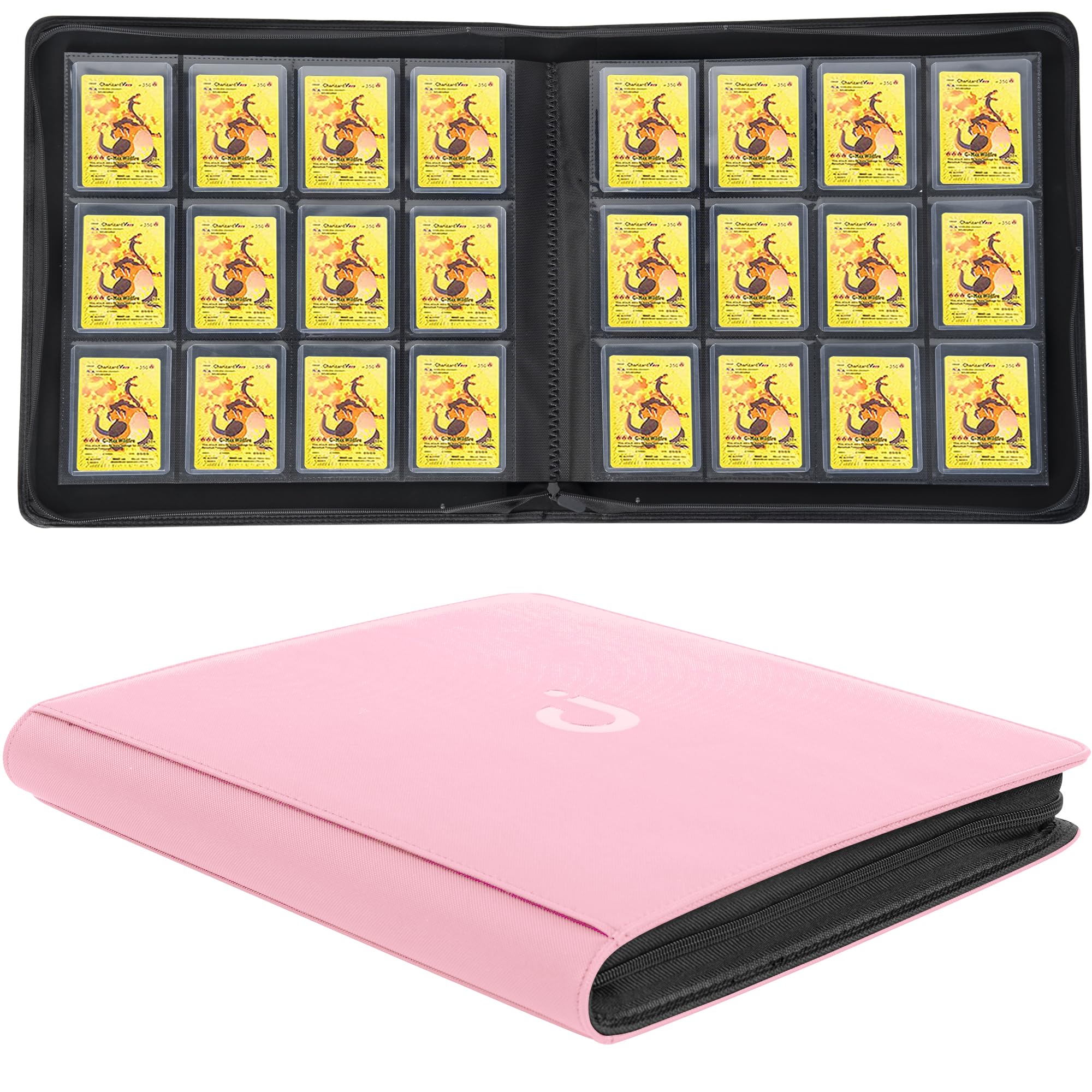 D DACCKITToploader Binder, Holds 384 Toploaders - 12 Pocket Top Loader Binder for 3" x 4" Rigid Card Holders for Trading Cards or Sports Cards - Light Pink