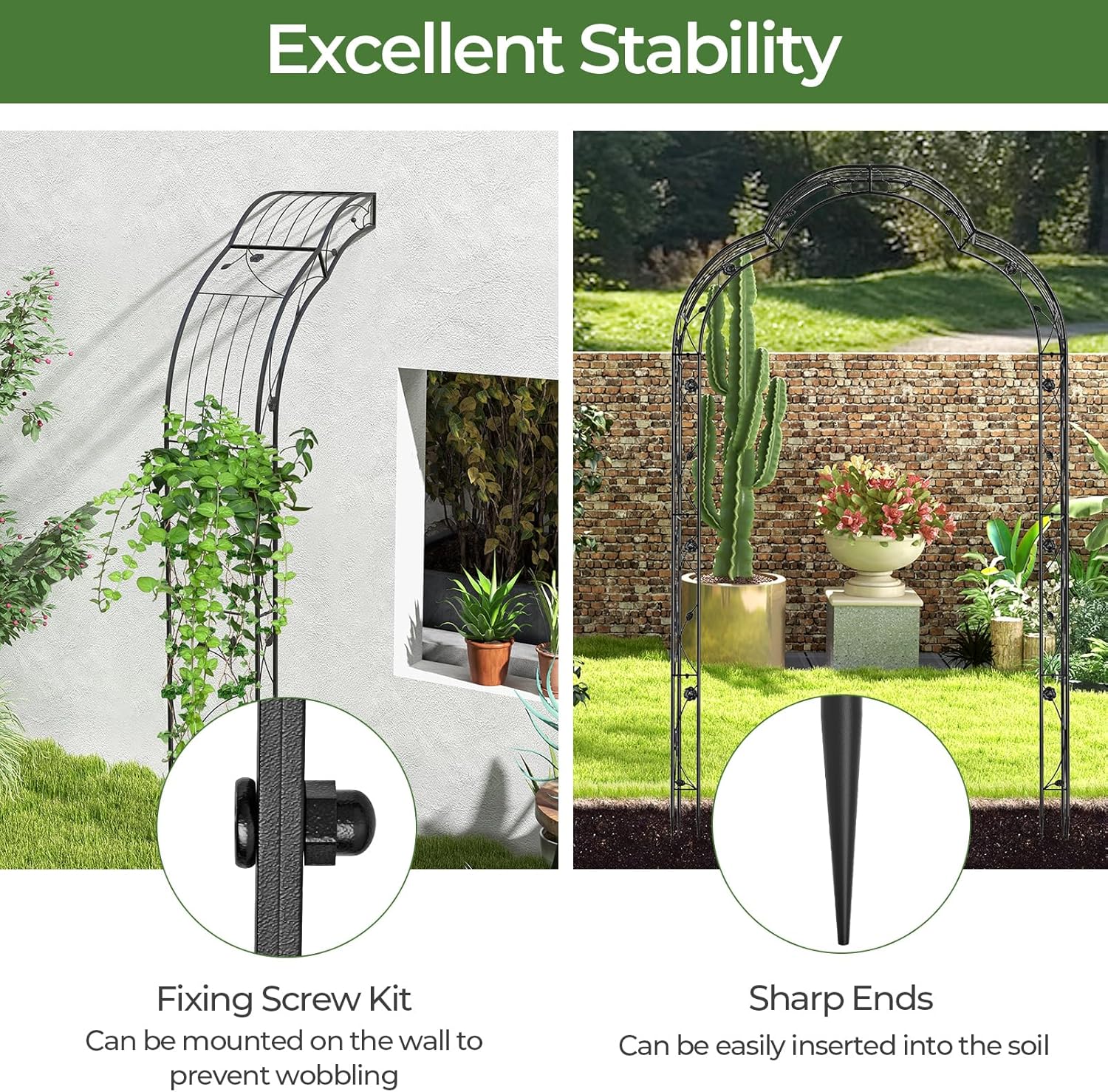 Happygrill Garden Arbor, 2 Sides 8.2FT Metal Archway Trellis Pergola with 6 Styles & Sharp Ends for Climbing Plants Roses Vines, Heavy Duty Outdoor Arch for Wedding Party Ceremony