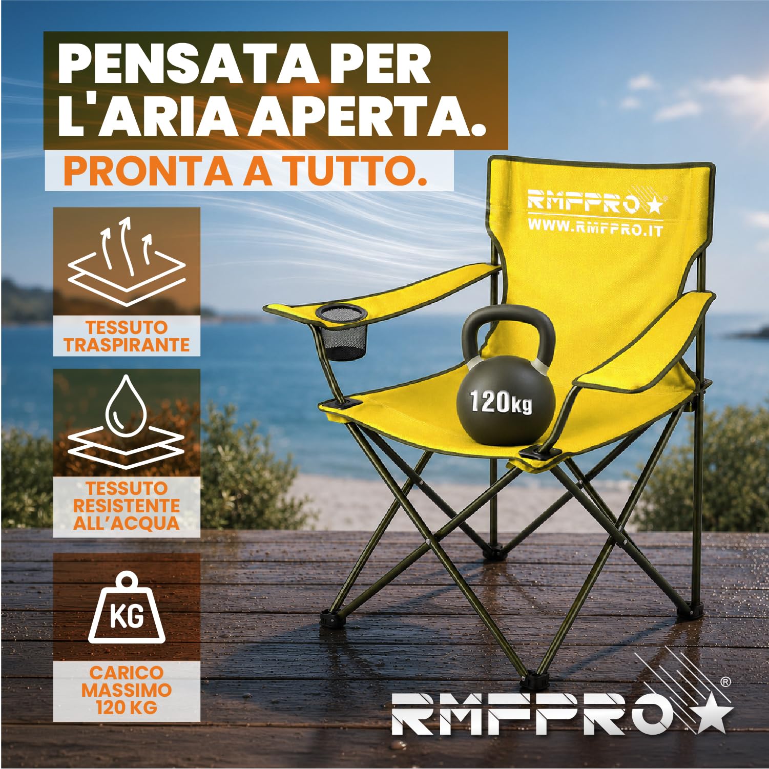 Set de 4 Sillas Camping Plegable con Asiento Cómodo y Relajante, Silla de Playa Portátil con Posavasos - Silla Mar y Jardín, Tejido Ligero Transportable Silla de Exterior Amarillo