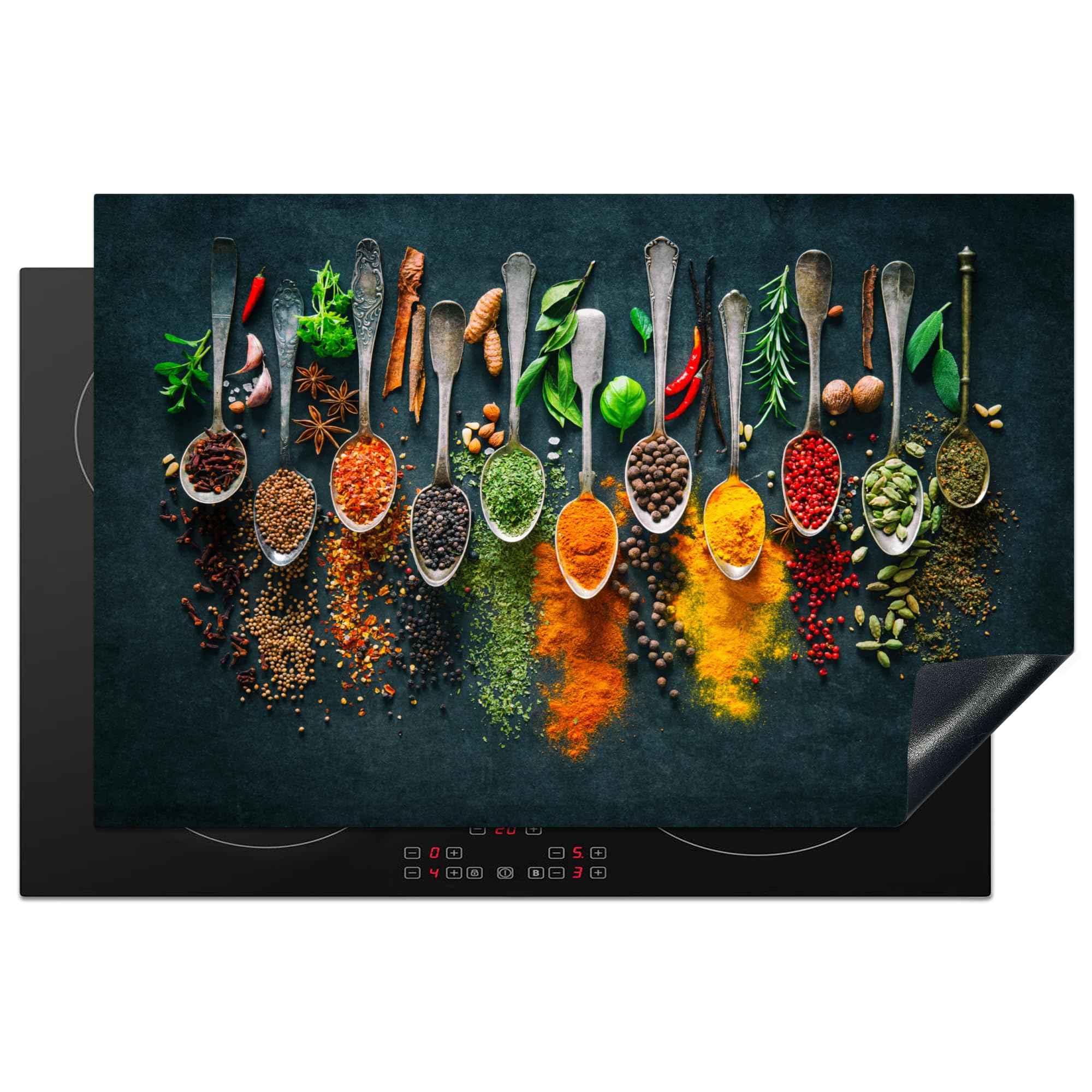 KitchenYeah© Induction Hob Protector Mat 20.5"x31.5" / 80.2x52.2 cm Cooker Top Protectors Cover Ceramic Covers Electric Hobs Vinyl Herbs - Spices - Spoons