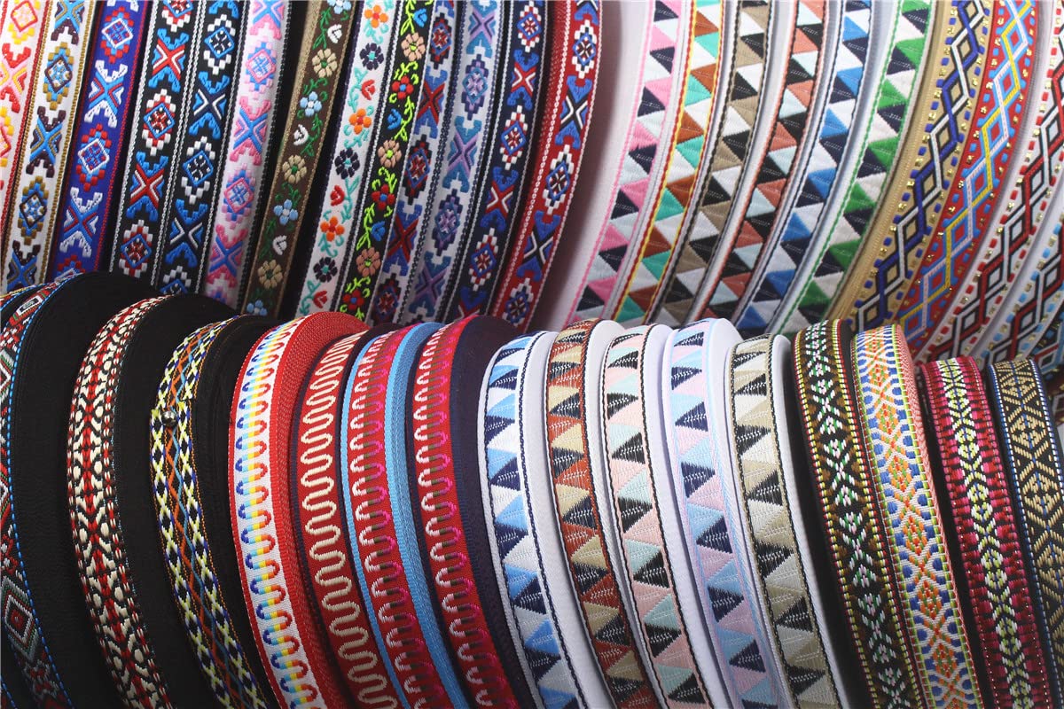 WADORN 3 Stile Nastro Jacquard Ricamato Vintage, 6 Yards 5 cm Floreale Ricamato Cucito Pizzo Boho Tessuto Frange Tessuto Nastro Diagonale per Fai Da