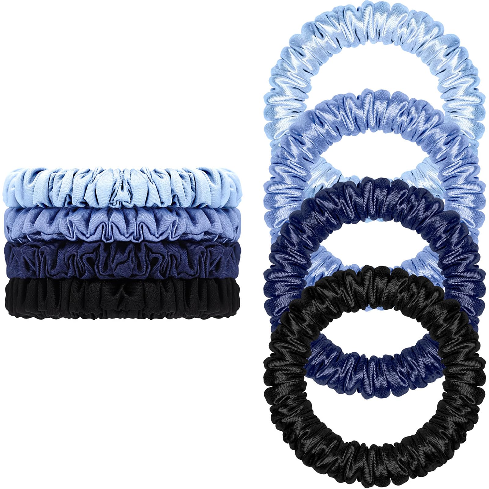 Scrunchies Haargummis Seide Satin Scrunchy, WantGor Damen 4PC Pure Mulberry Silk Skinny Elastische Haargummis Haarbänder Armbänder Pferdeschwanzhalter Haarschmuck